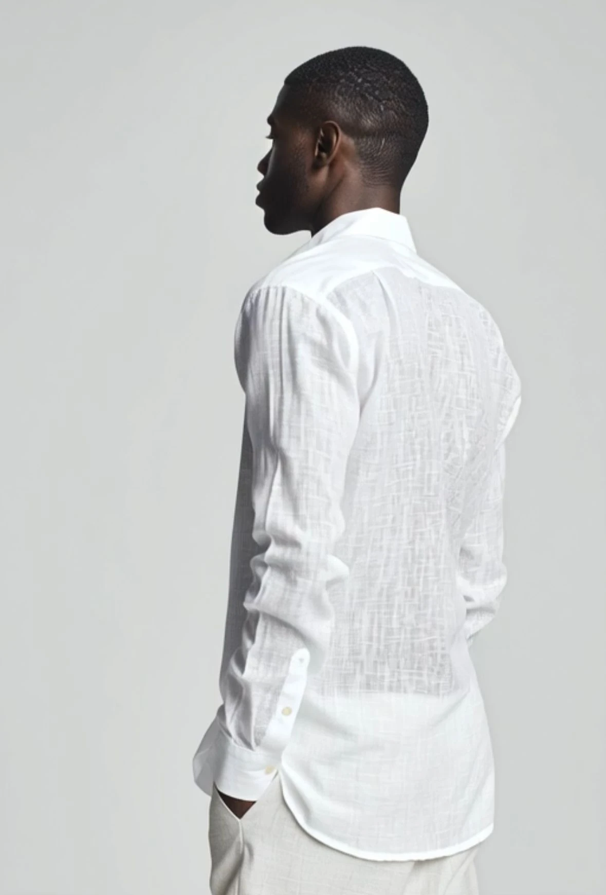 ALİ BEYHAN ERKEK BEYAZ KETEN GÖMLEK - SLİM FİT,UZUN KOLLU,ÖZEL TASARIM