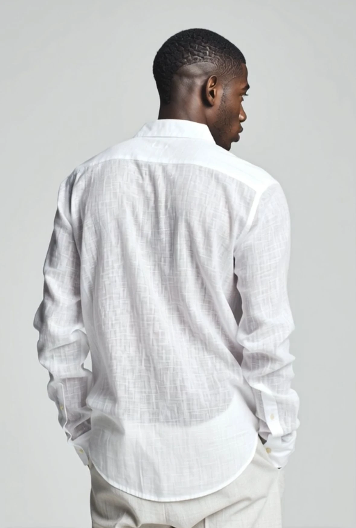 ALİ BEYHAN ERKEK BEYAZ KETEN GÖMLEK - SLİM FİT,UZUN KOLLU,ÖZEL TASARIM