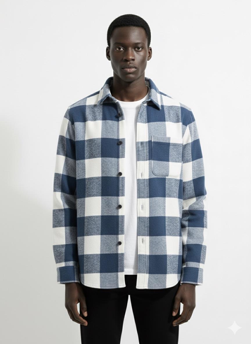 Ali Beyhan Uzun Kollu Regular fit Cepli Mavi Beyaz Oduncu Gömlek