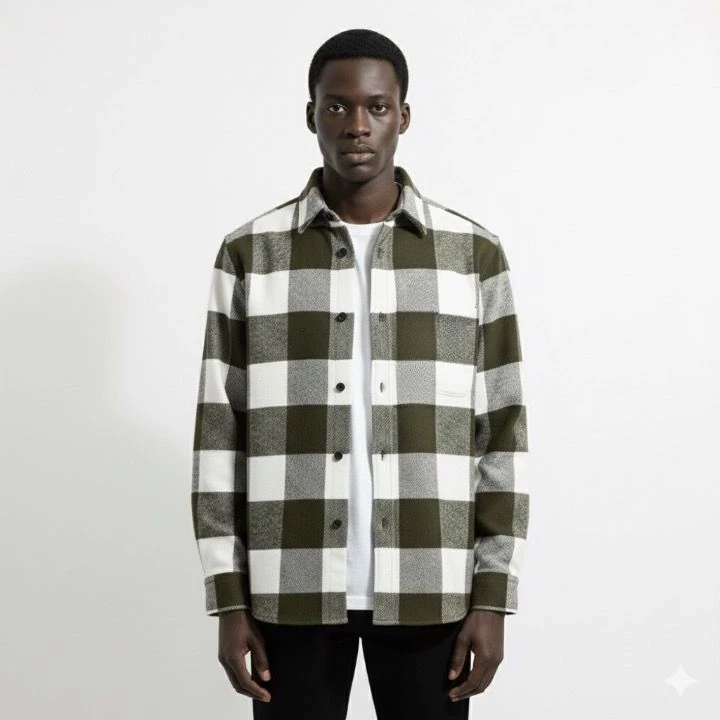 Ali Beyhan Uzun Kollu Regular fit Cepsiz Haki Beyaz Oduncu Gömlek