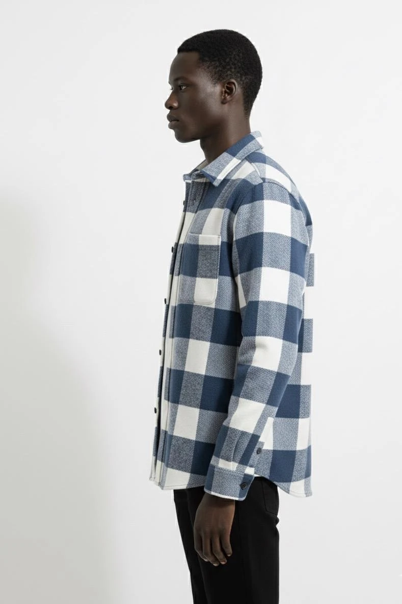 Ali Beyhan Uzun Kollu Regular fit Cepli Mavi Beyaz Oduncu Gömlek