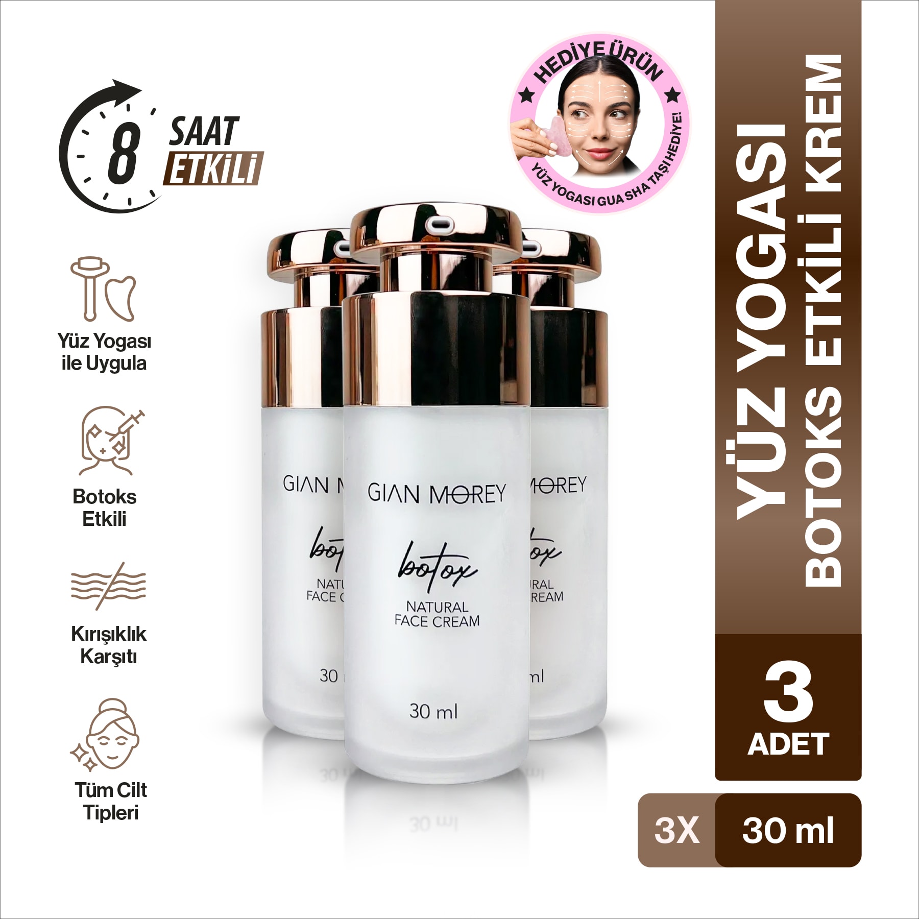Botoks Etkili Kırışıklık Karşıtı Natural Yüz Kremi - 30ml - 3 Adet