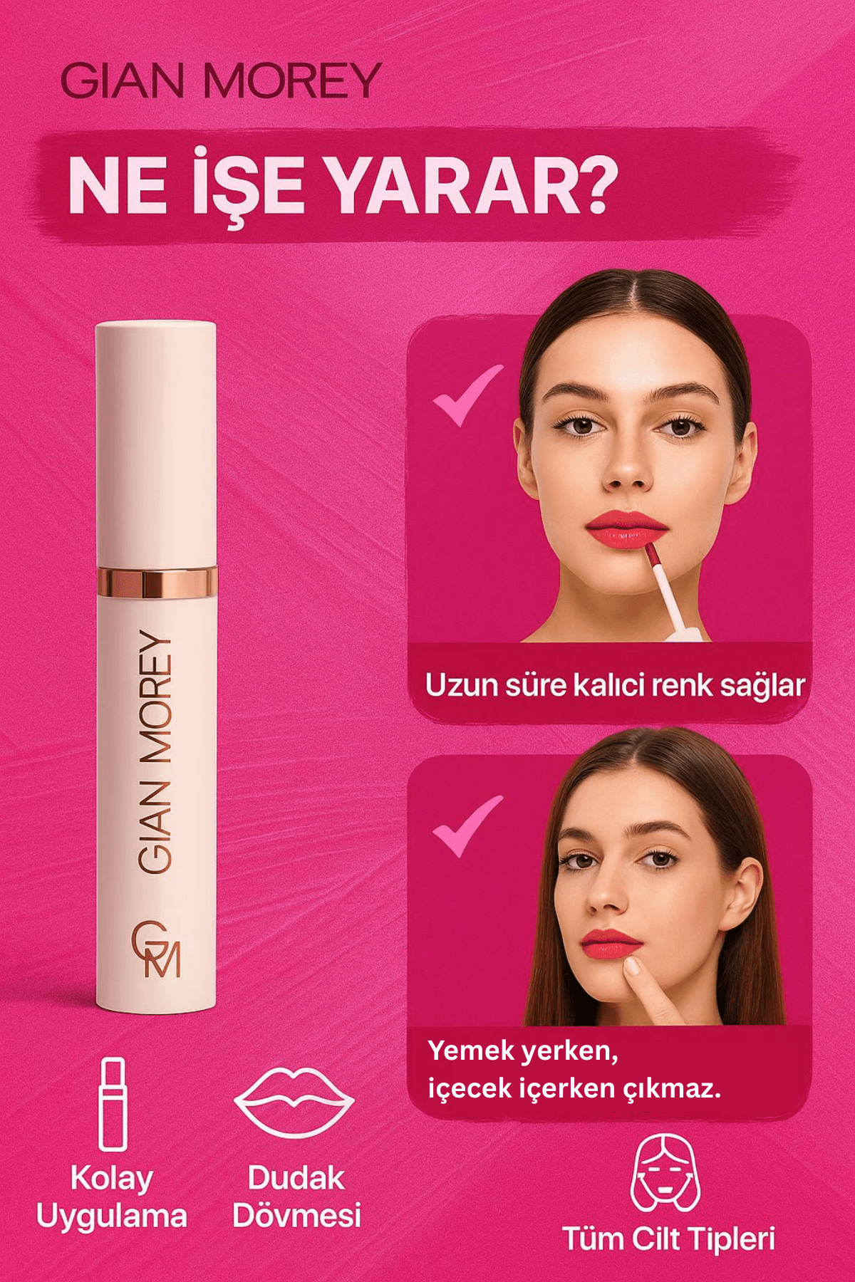 Gian Morey Dudak Dövmesi Soyulabilir Kalıcı Ruj