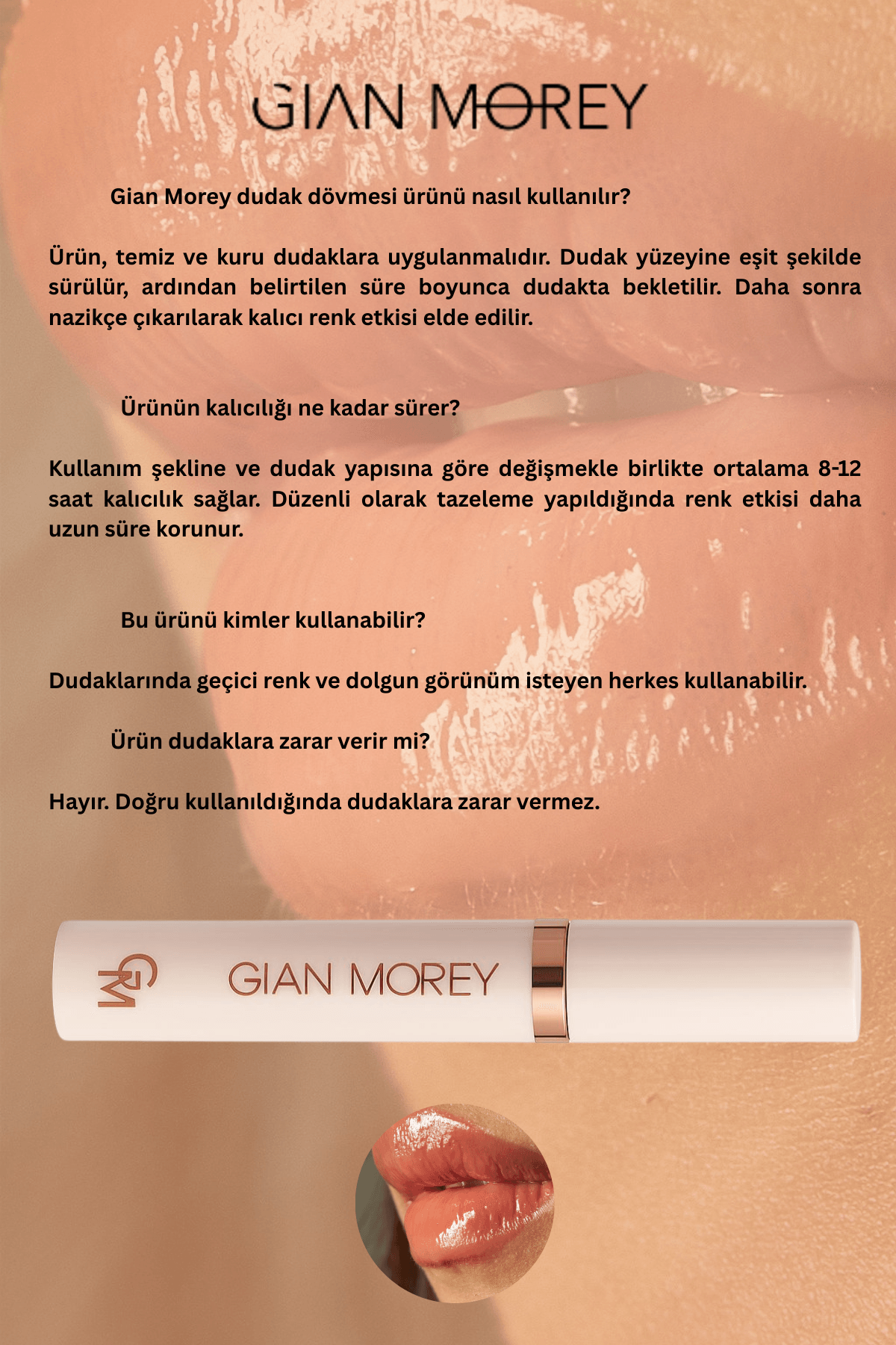 Gian Morey Dudak Dövmesi Soyulabilir Kalıcı Ruj
