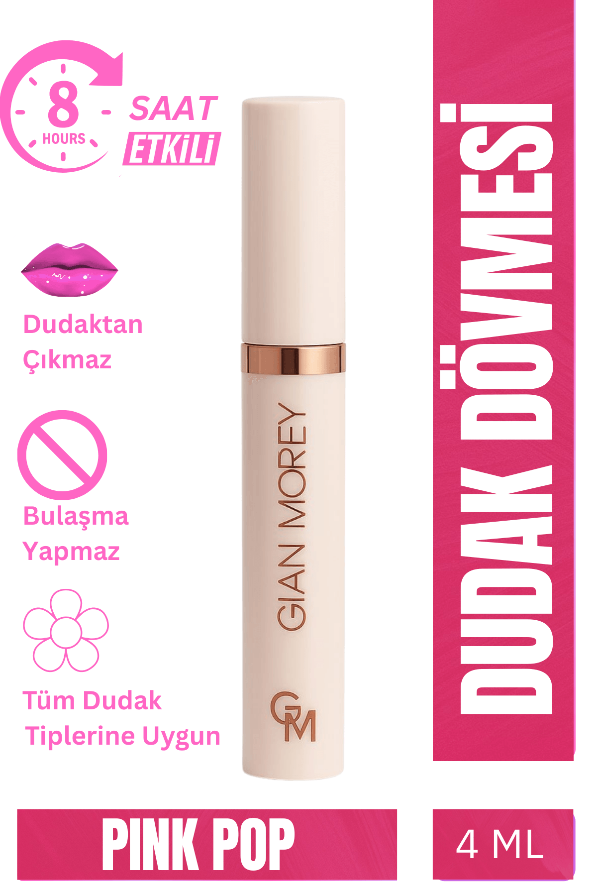 Gian Morey Dudak Dövmesi Soyulabilir Kalıcı Ruj - Pink Pop