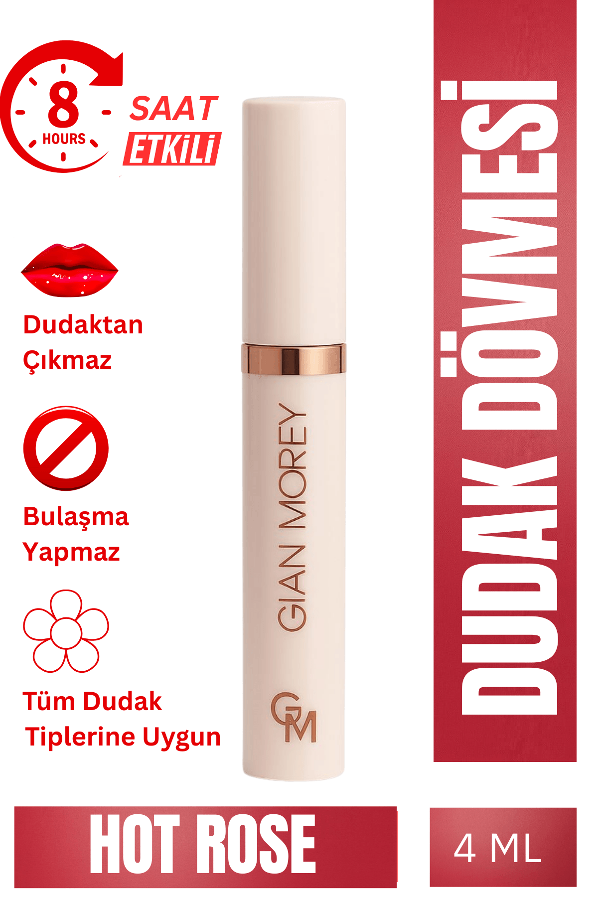 Gian Morey Dudak Dövmesi Soyulabilir Kalıcı Ruj - Hot Rose