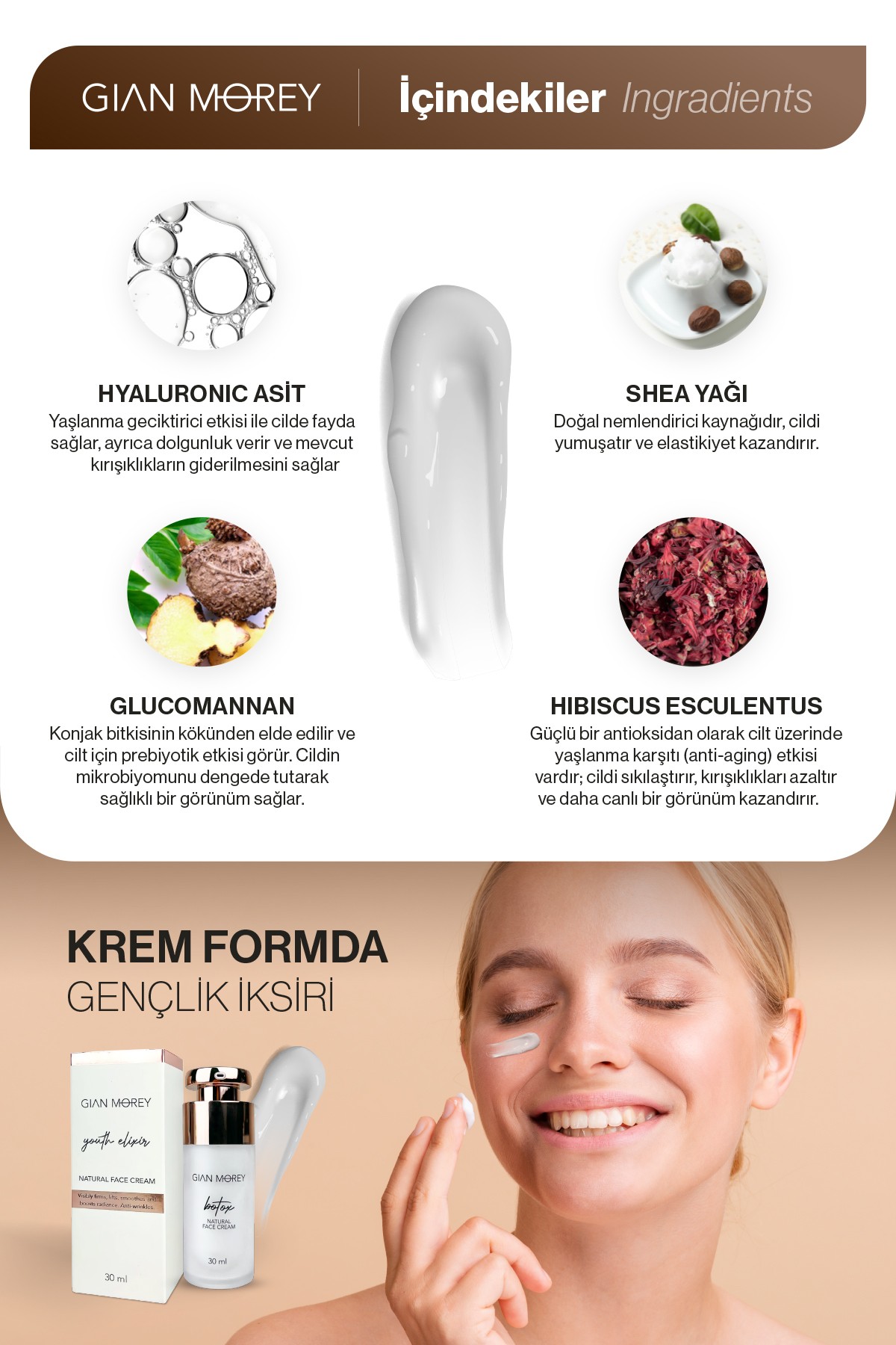 Gian Morey Botoks Etkili Kırışıklık Karşıtı Natural Face Cream 30 ml