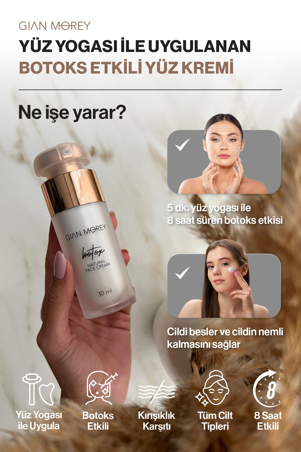 Gian Morey Botoks Etkili Kırışıklık Karşıtı Natural Face Cream 30 ml