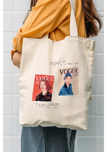 Vogue Baskılı Bez Çanta