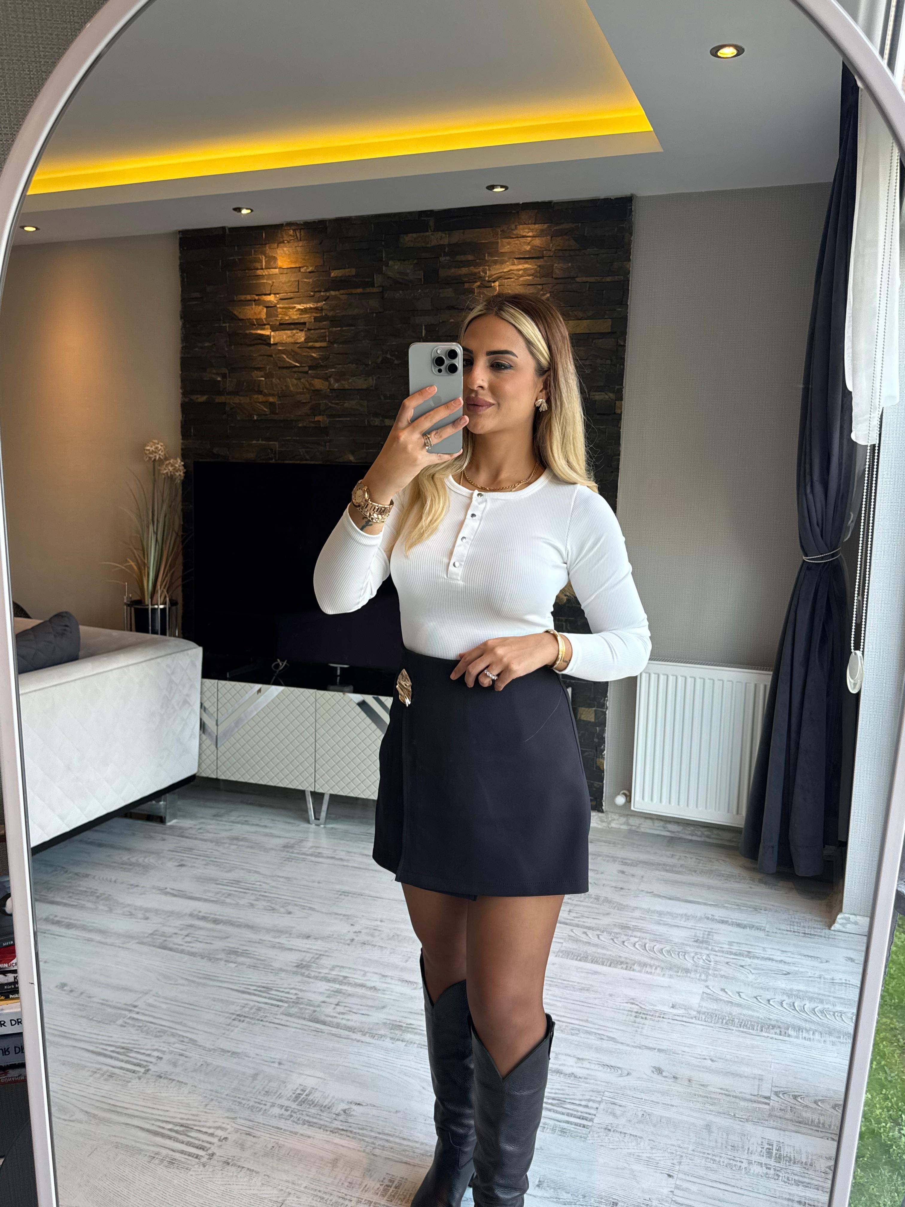 Fitilli Uzun Kollu Badi Bluz  - Beyaz