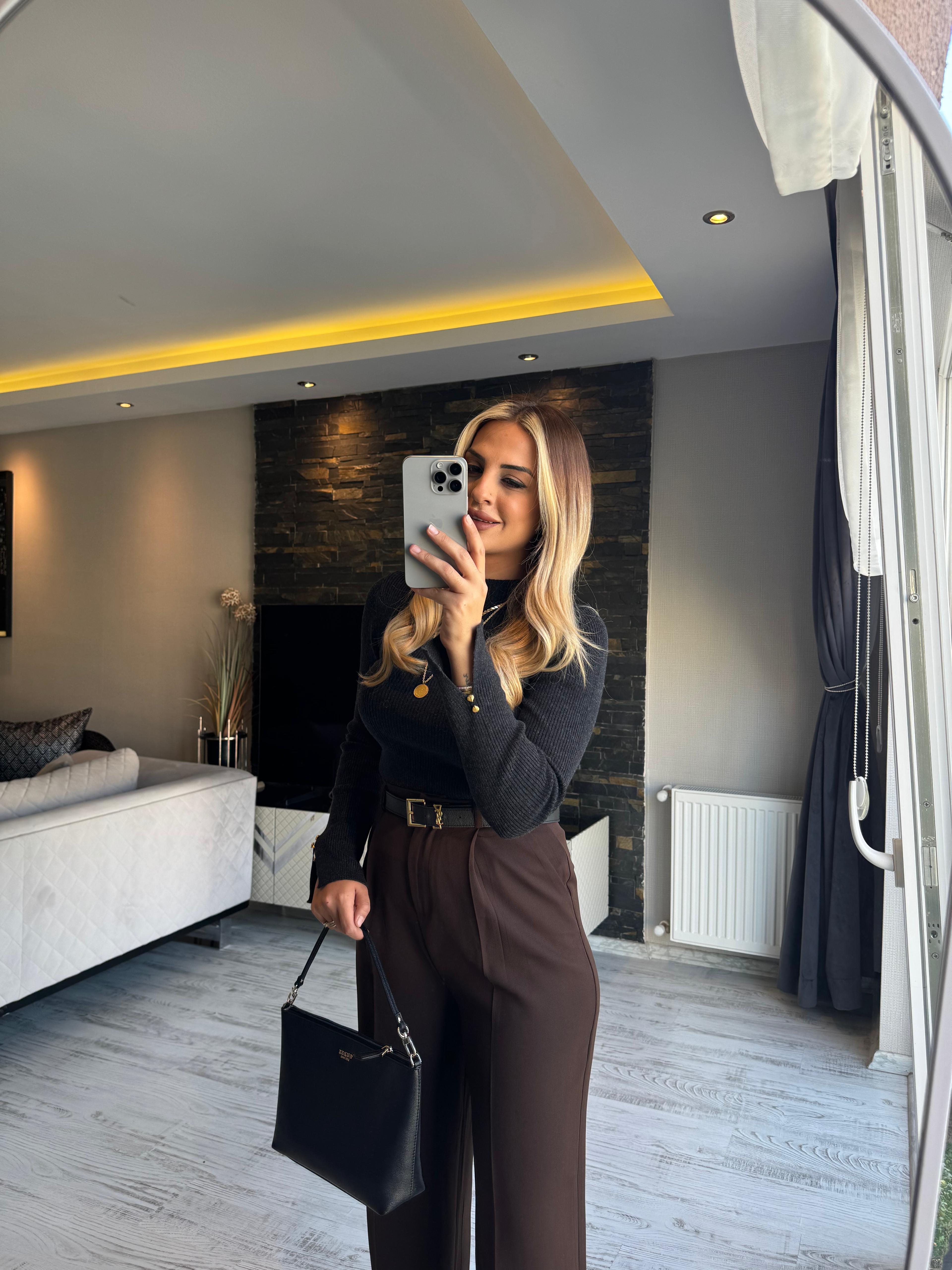 Kol Düğmeli Balıkçı Antrasit Triko Kazak 