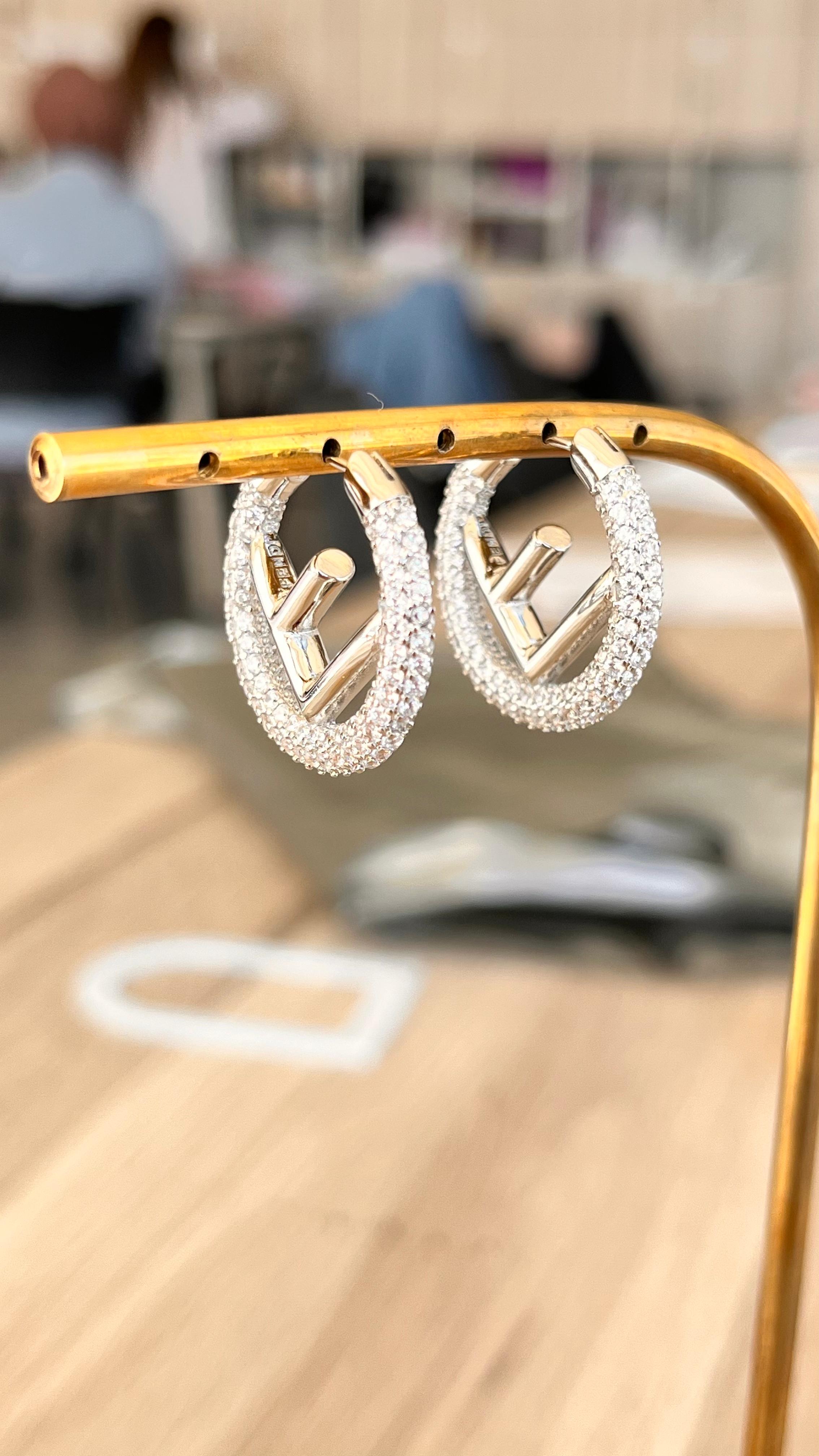 Fndi. Logo Detaylı Taşlı Silver Küpe