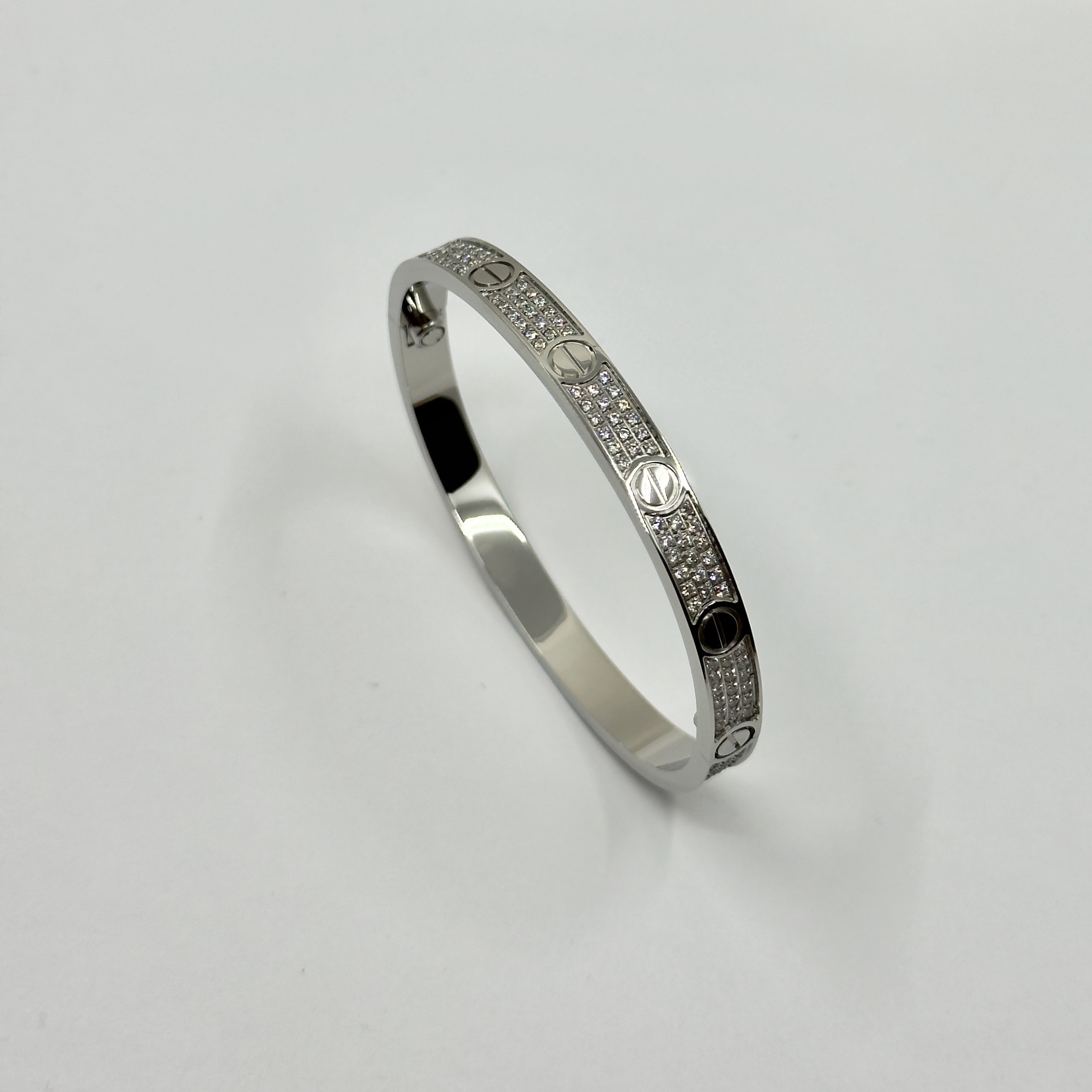 Crt. Silver Pave Dizim Taşsız Vidalı Bileklik