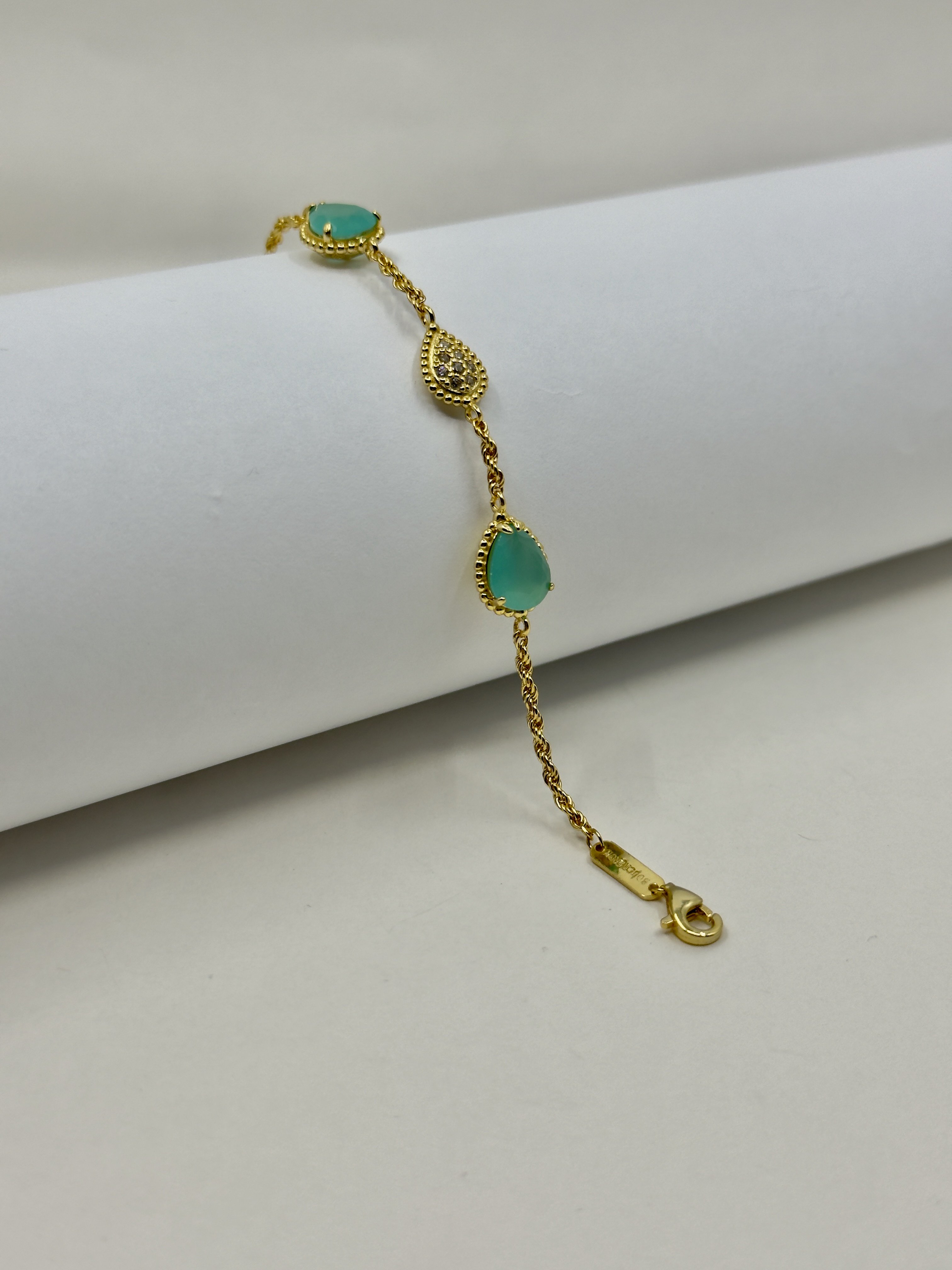 Prem. Bchrn Damla Kesim Gold Mint Yeşili Bileklik