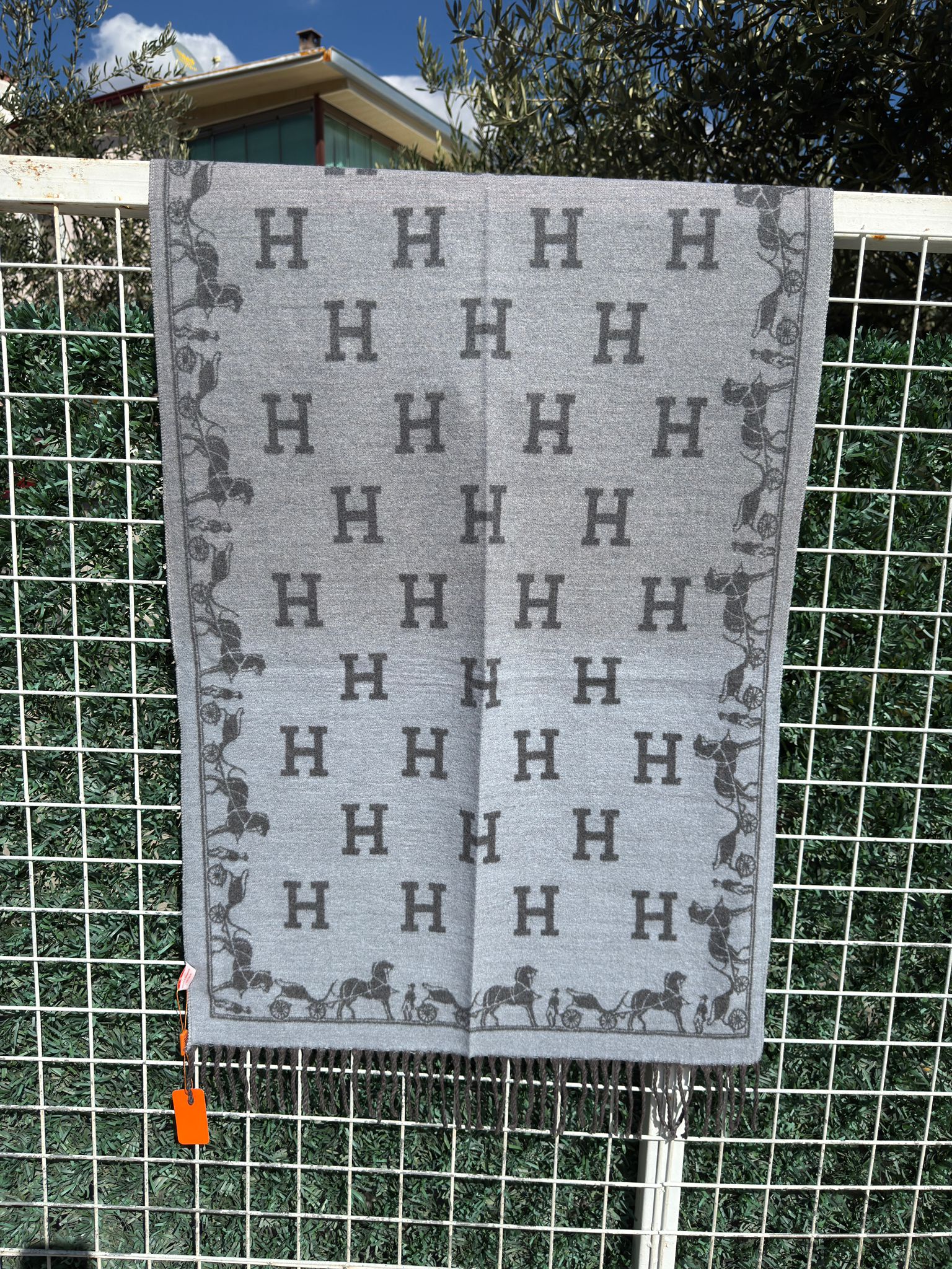 H Carriage Monogram Gris Dégradé Kaşmir & İpek Şal