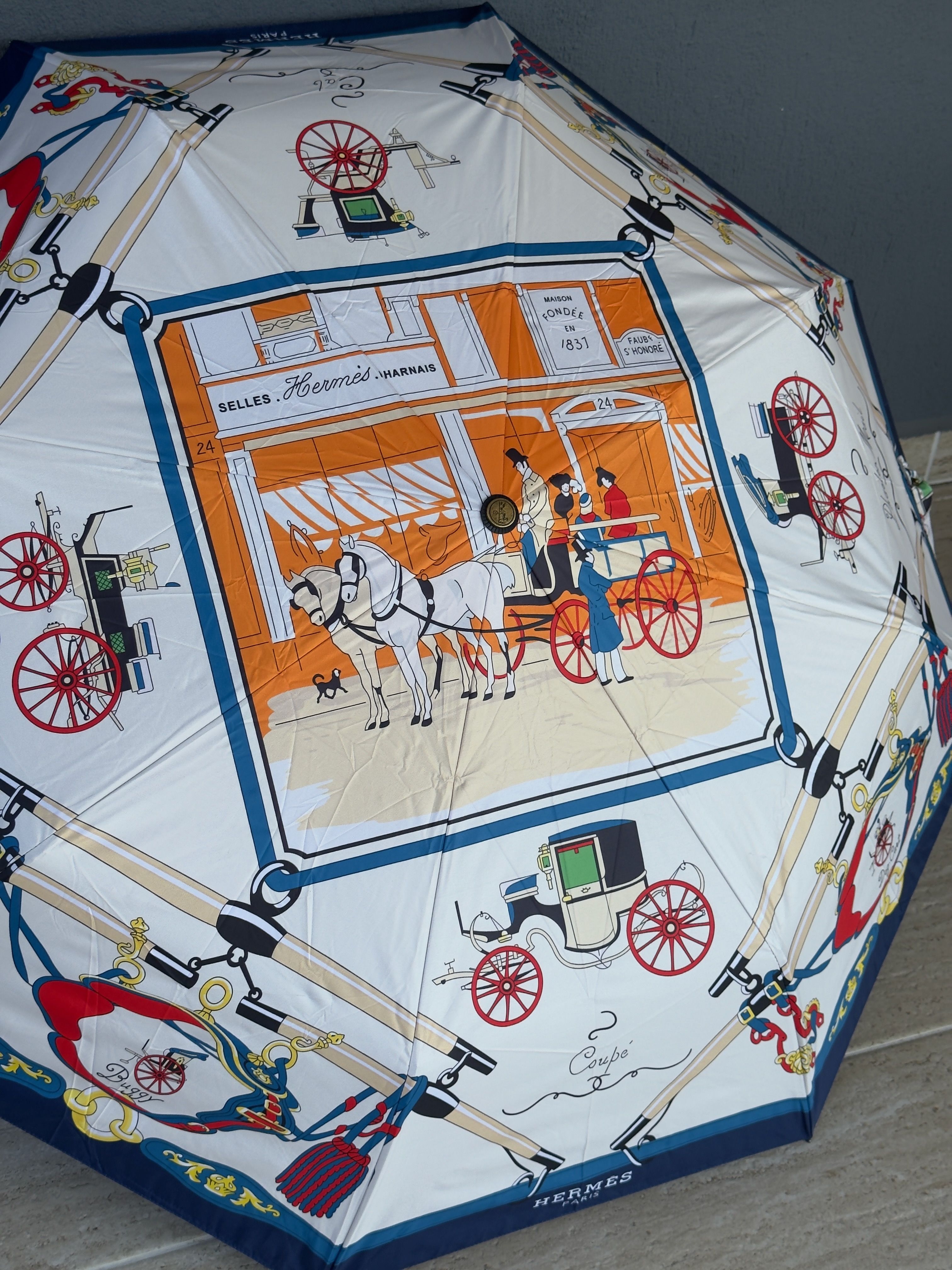 Marais Vintage Carriage Bleu Desen Şemsiye