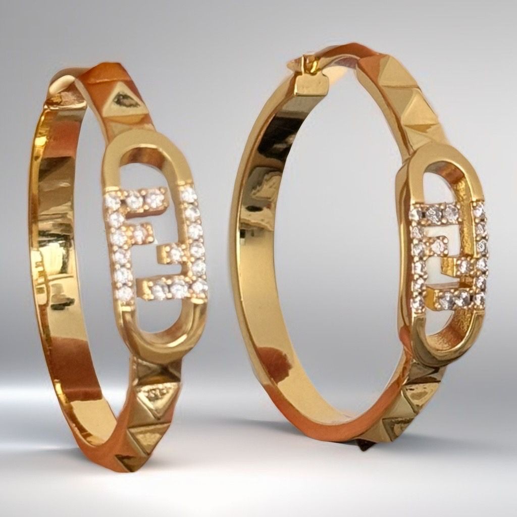 Fndi. Gold Geometrik Desen Halka Küpe