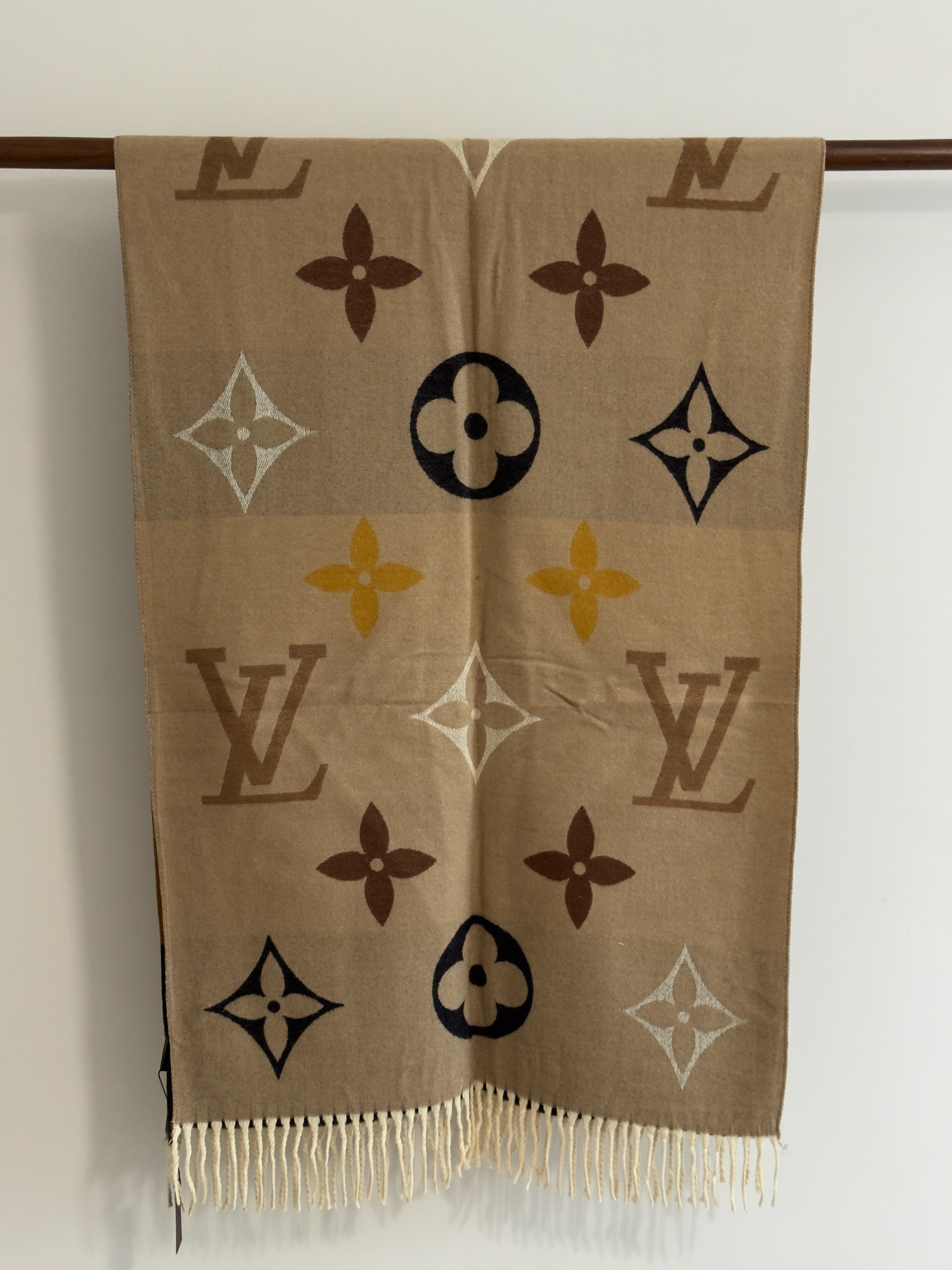 Monogram Classic Beige Kaşmir İpek Şal