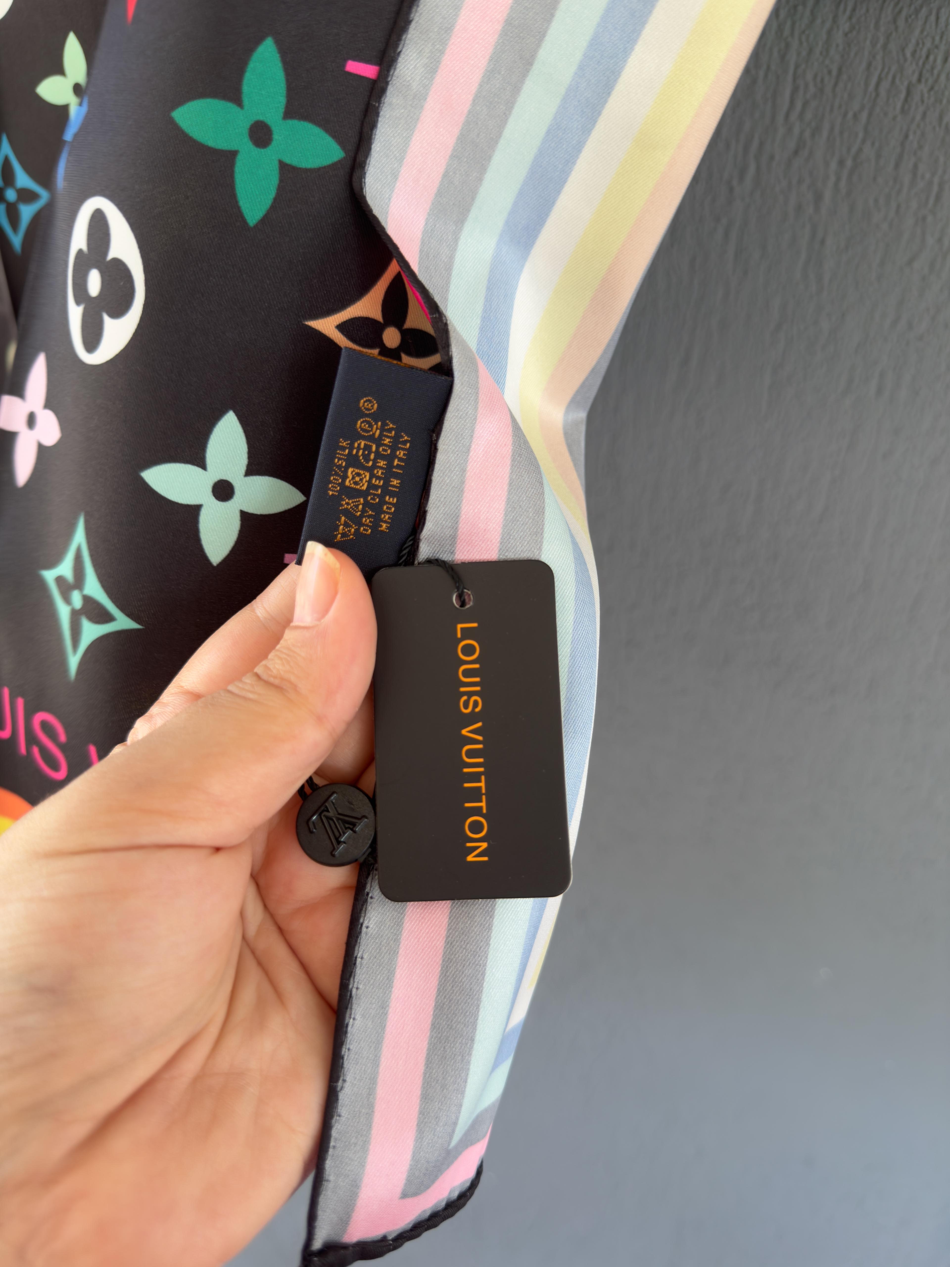 Multicolore Monogram Rainbow Noir İpek Şal