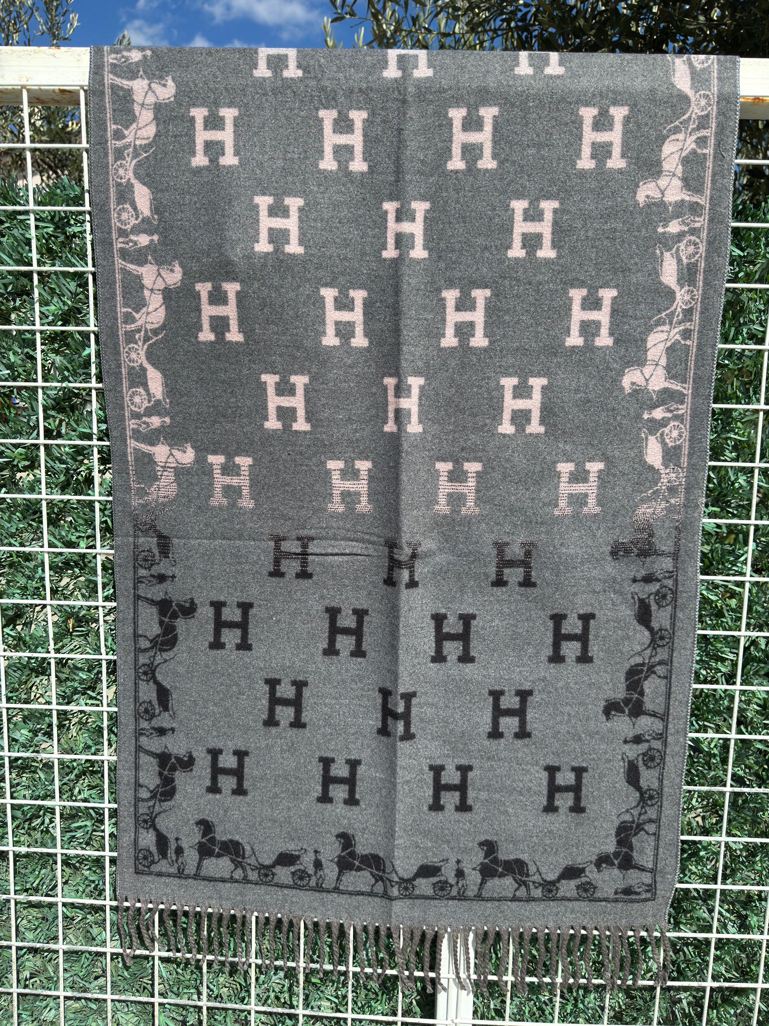 H Carriage Monogram Gris Dégradé Kaşmir & İpek Şal