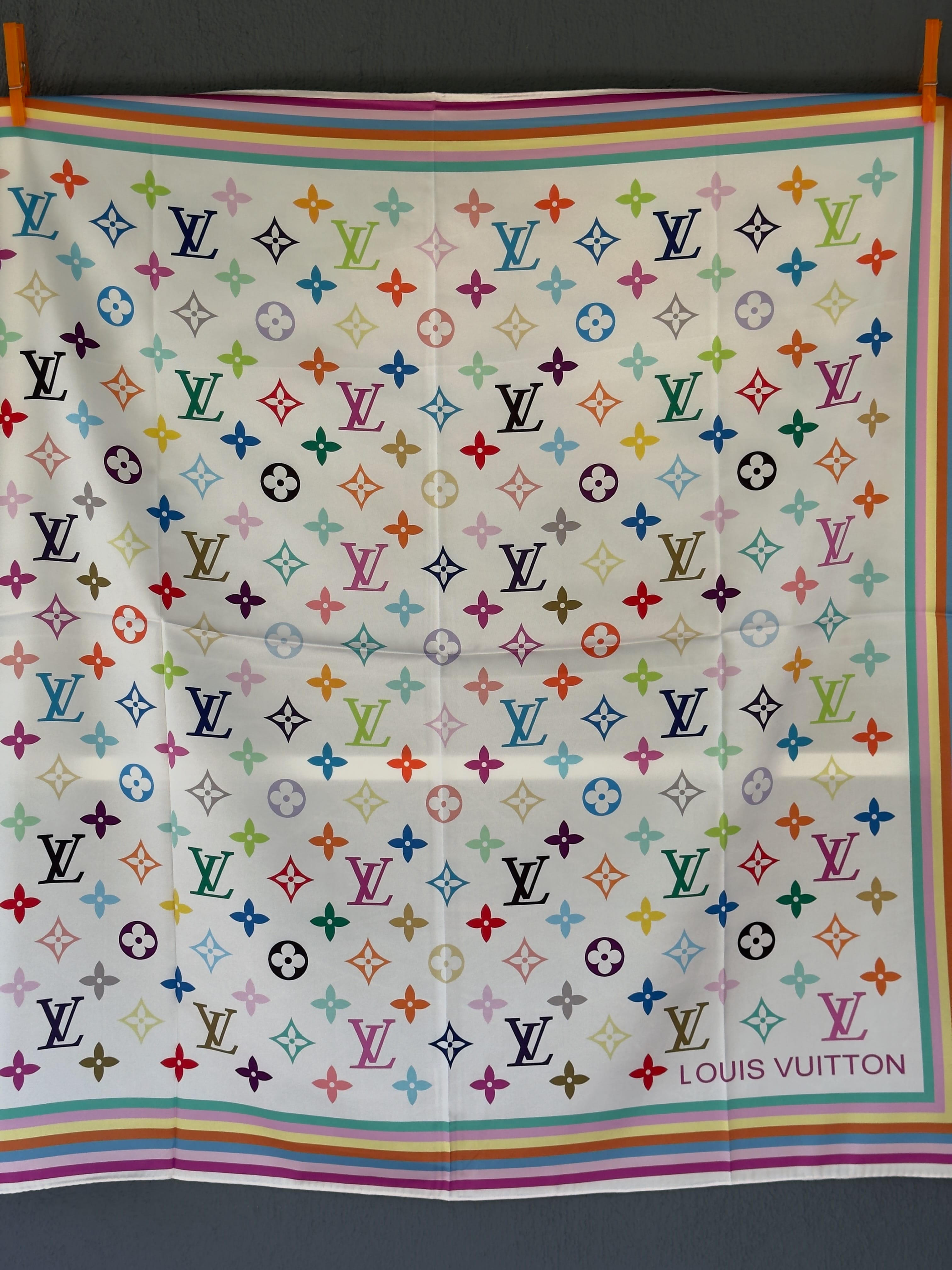 Multicolore Monogram Rainbow Blanc İpek Şal