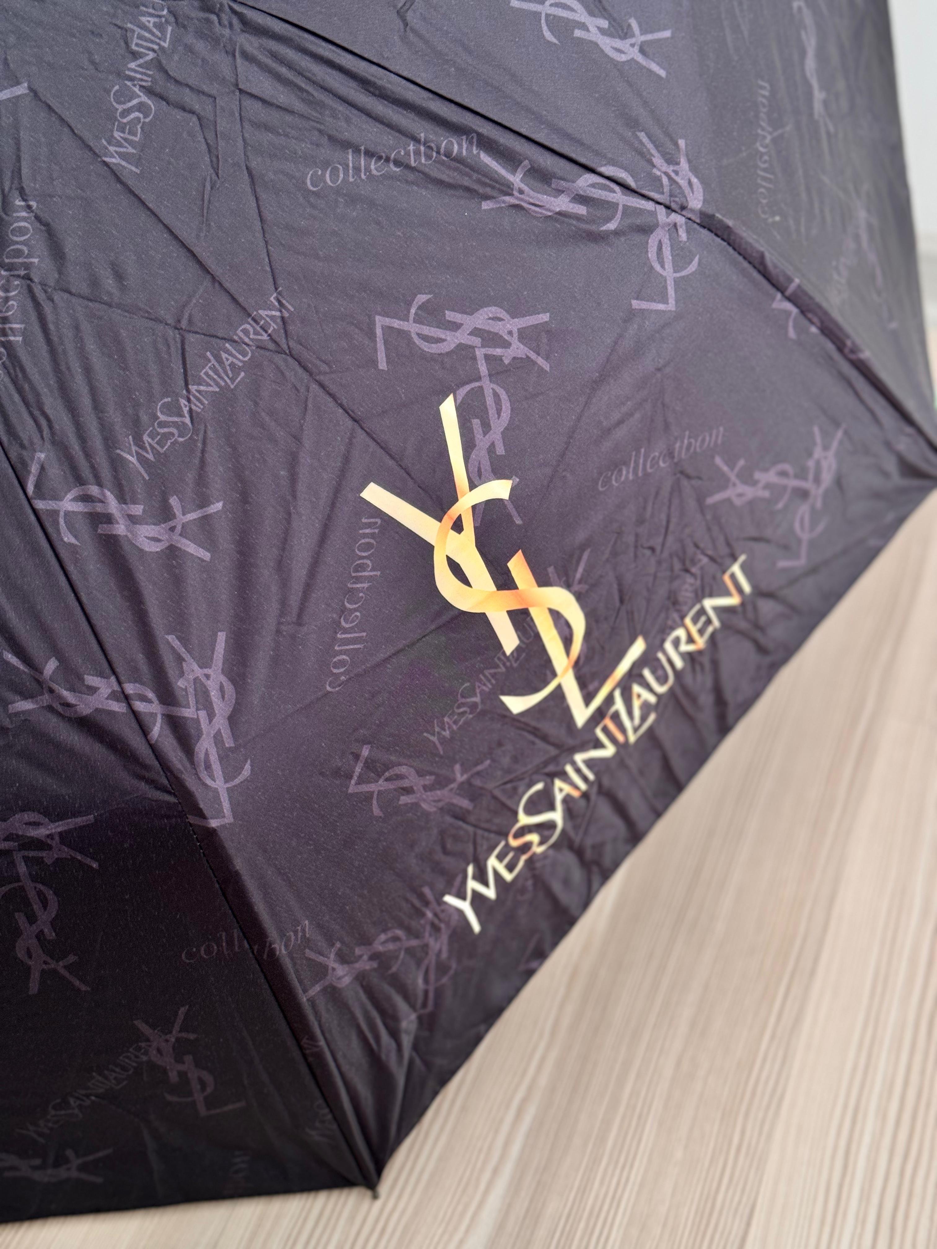 YSL. Logo Detaylı Siyah Unisex Şemsiye