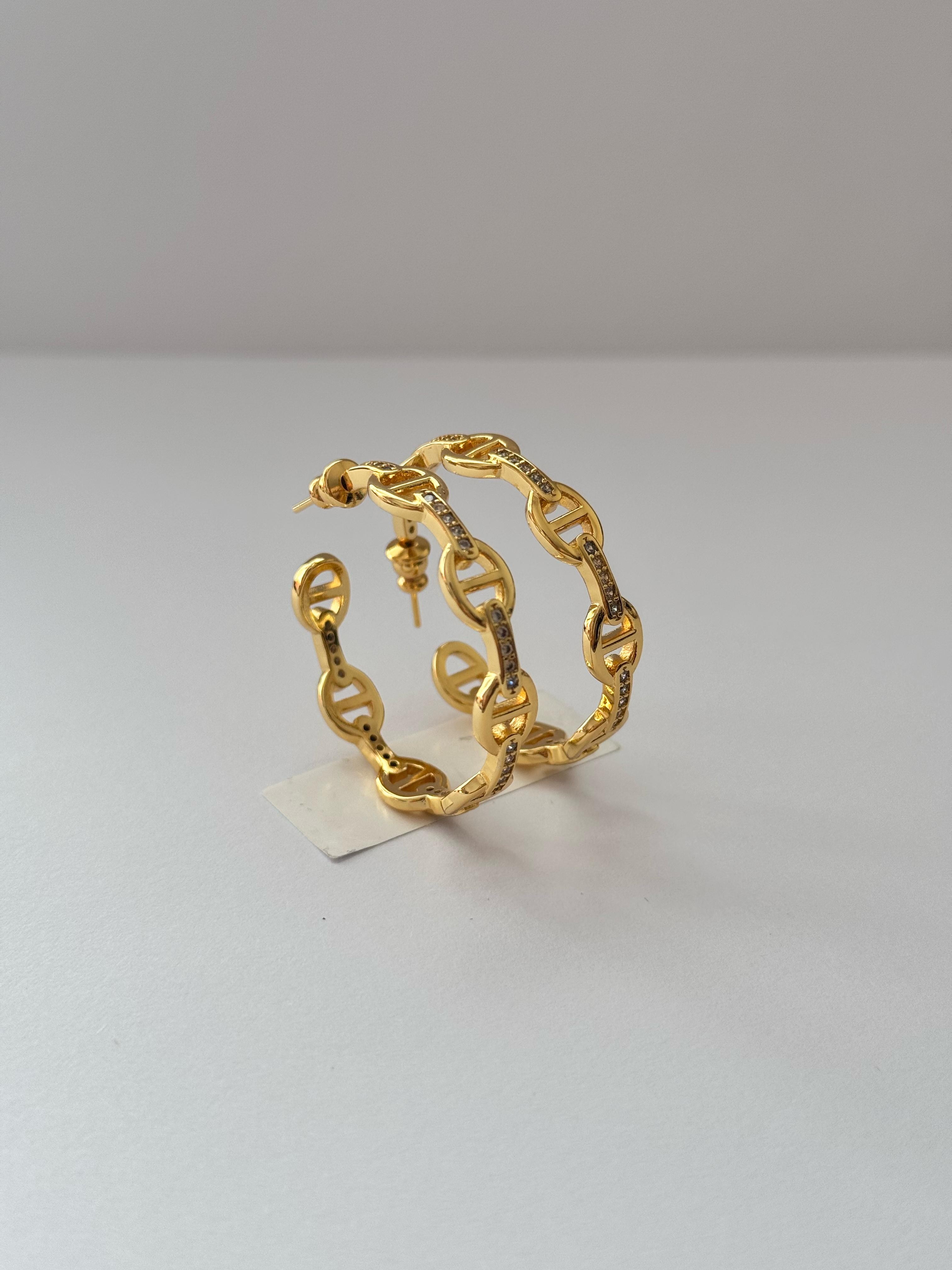 Hrms. Taşlı Gold Halka Küpe