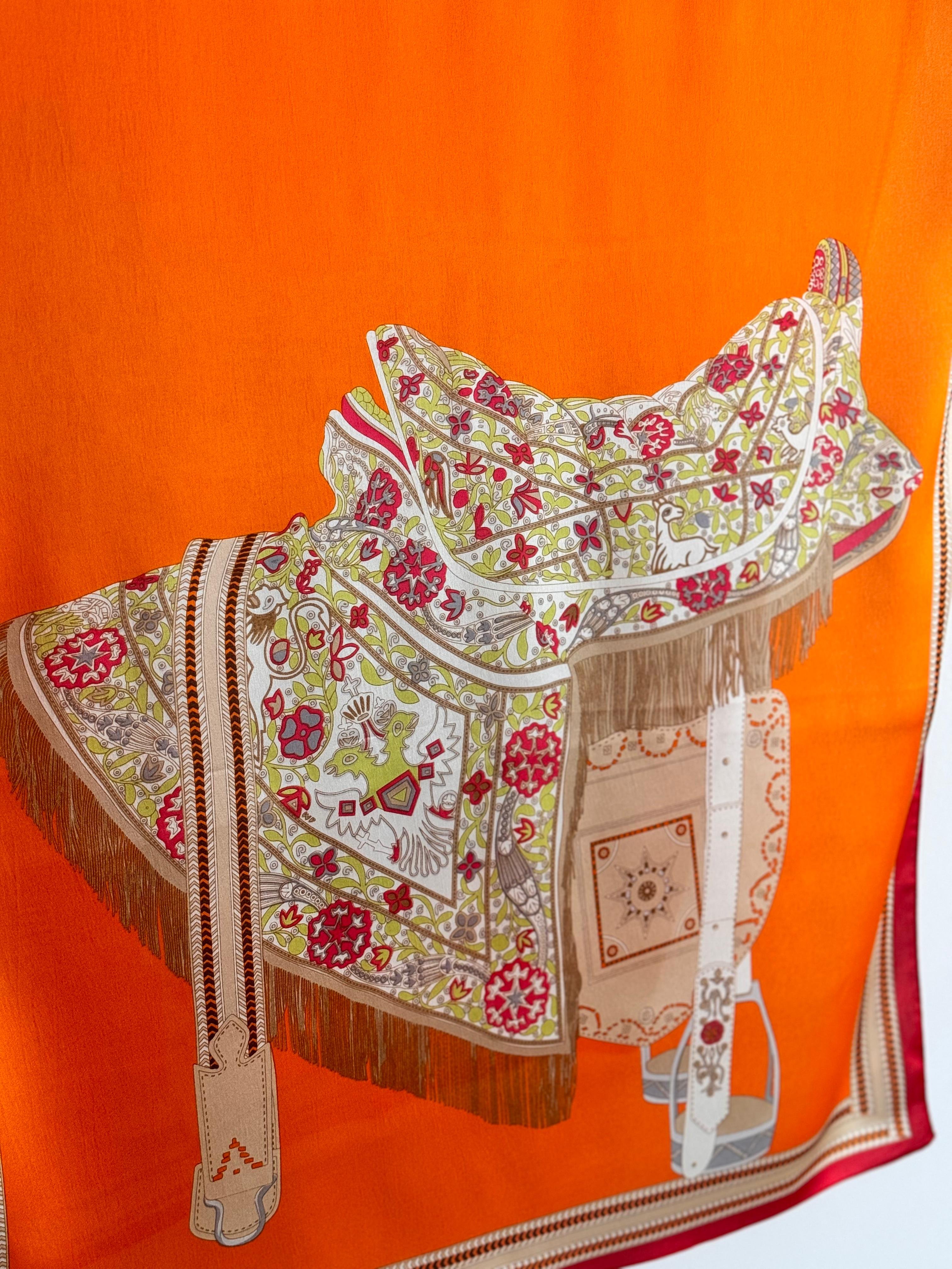 Hrms.Turuncu Selle à Motifs Vual İpek Şal