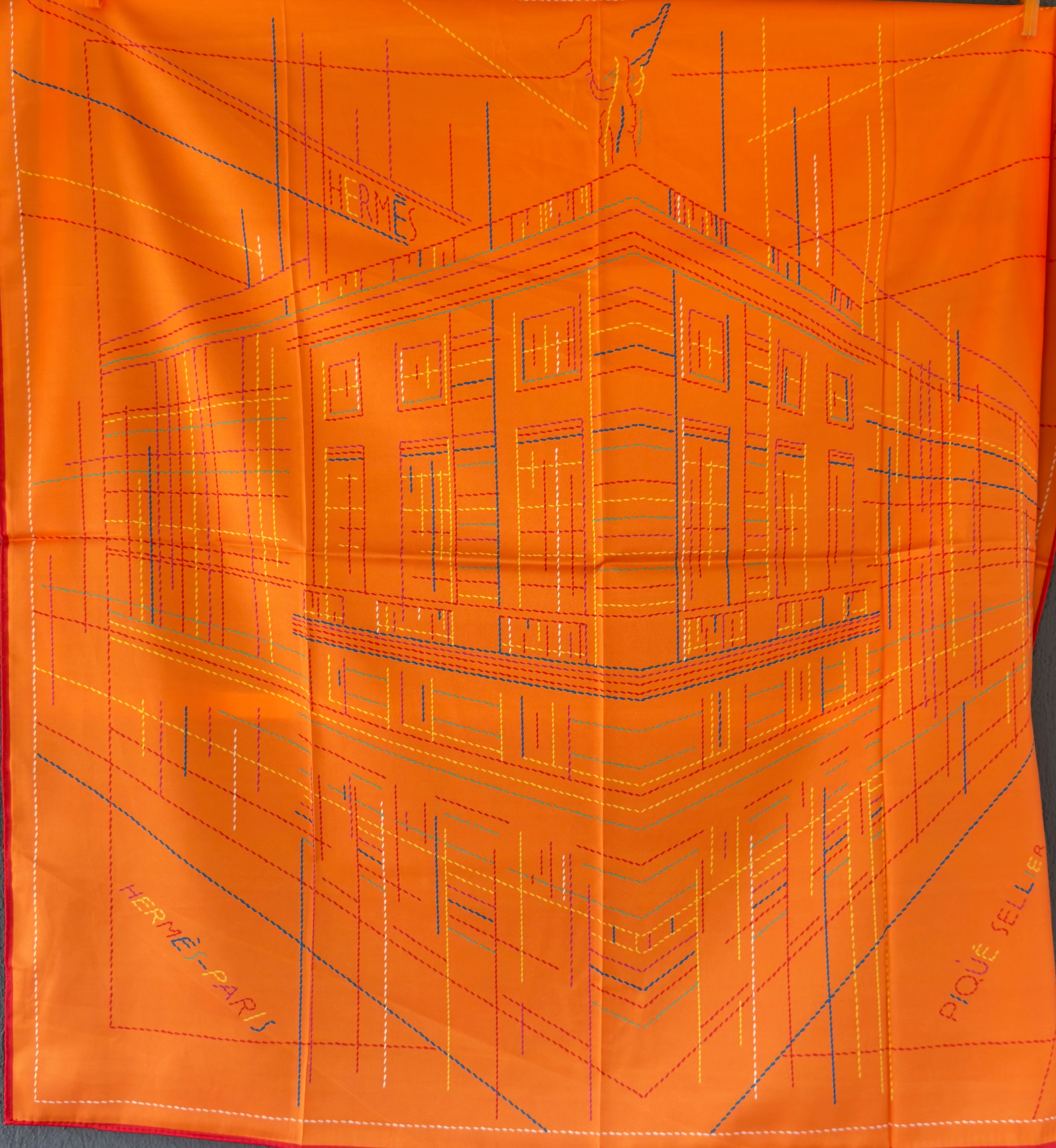 Piqué Sellier Faubourg Illustration Orange İpek Şal