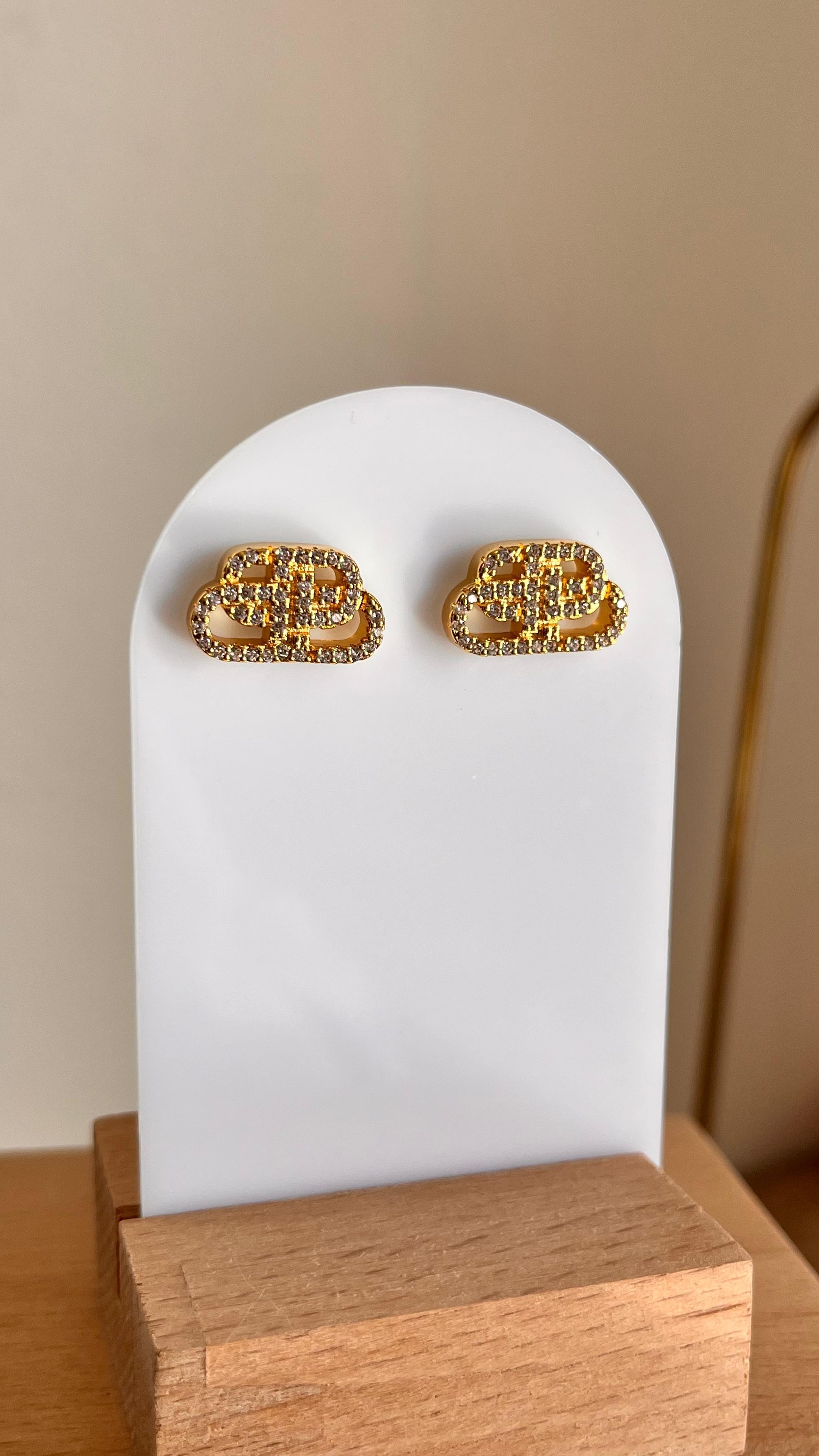 Blncg. Gold Taşlı Logo Küpe