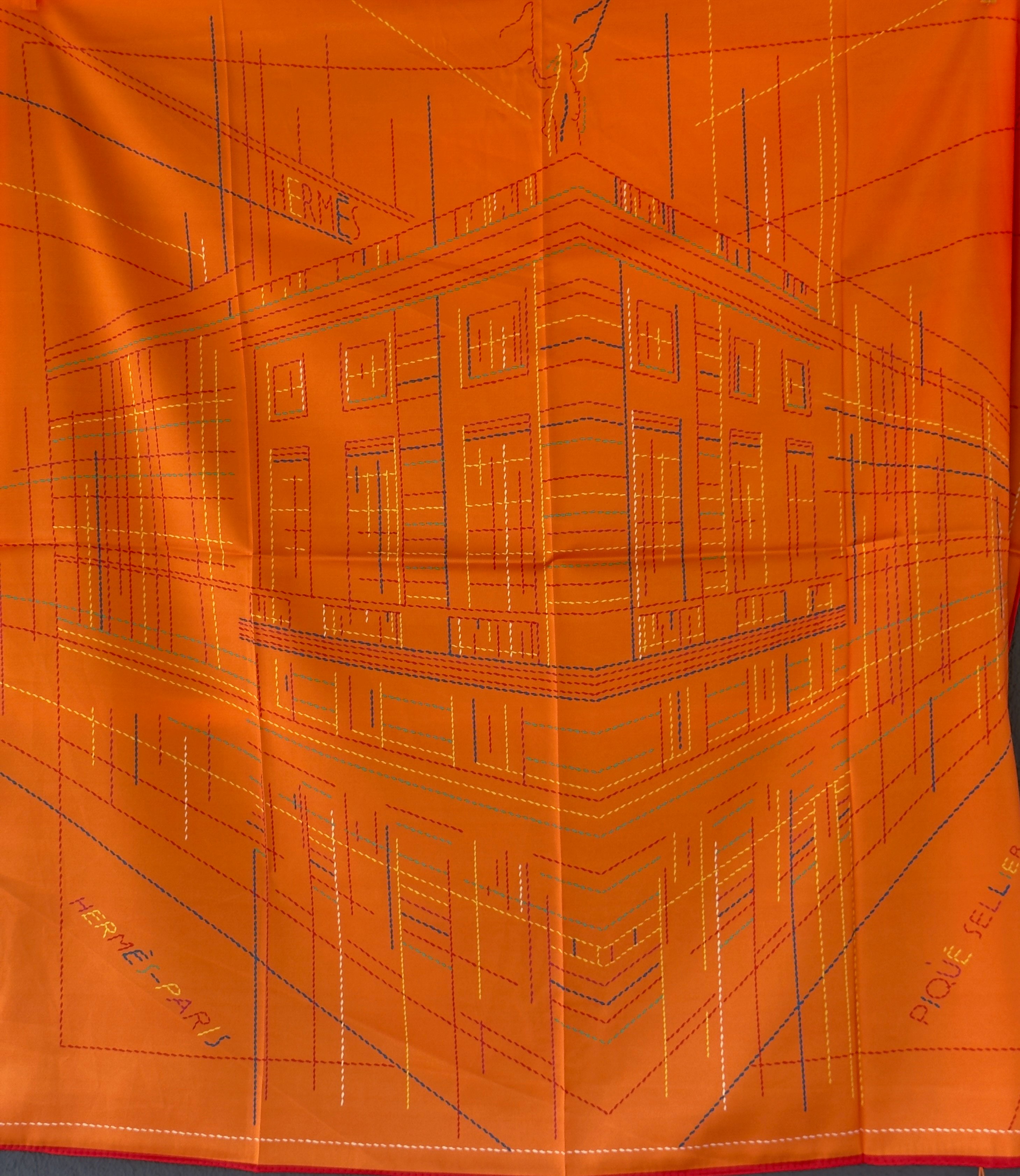Piqué Sellier Faubourg Illustration Orange İpek Şal