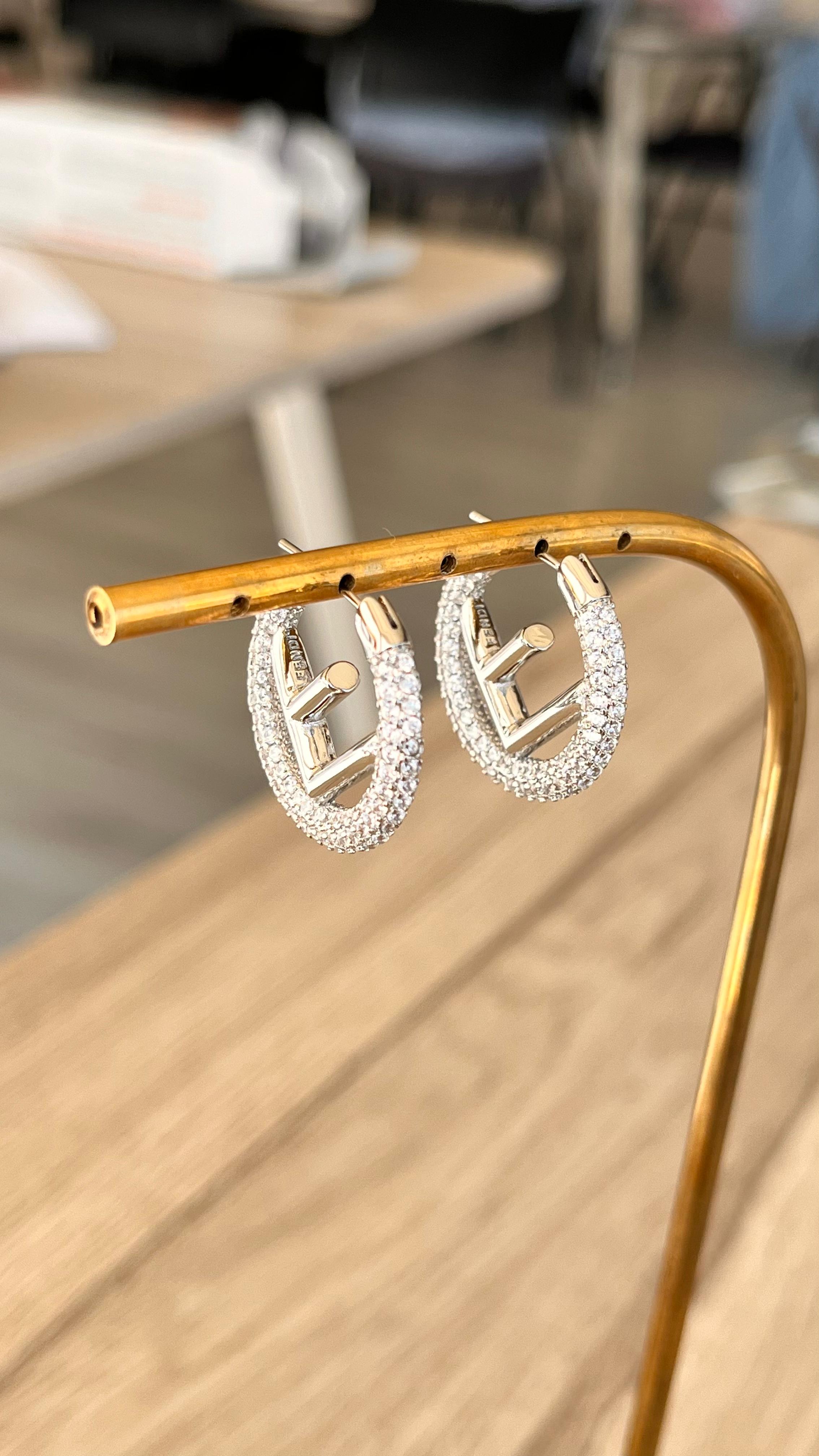 Fndi. Logo Detaylı Taşlı Silver Küpe