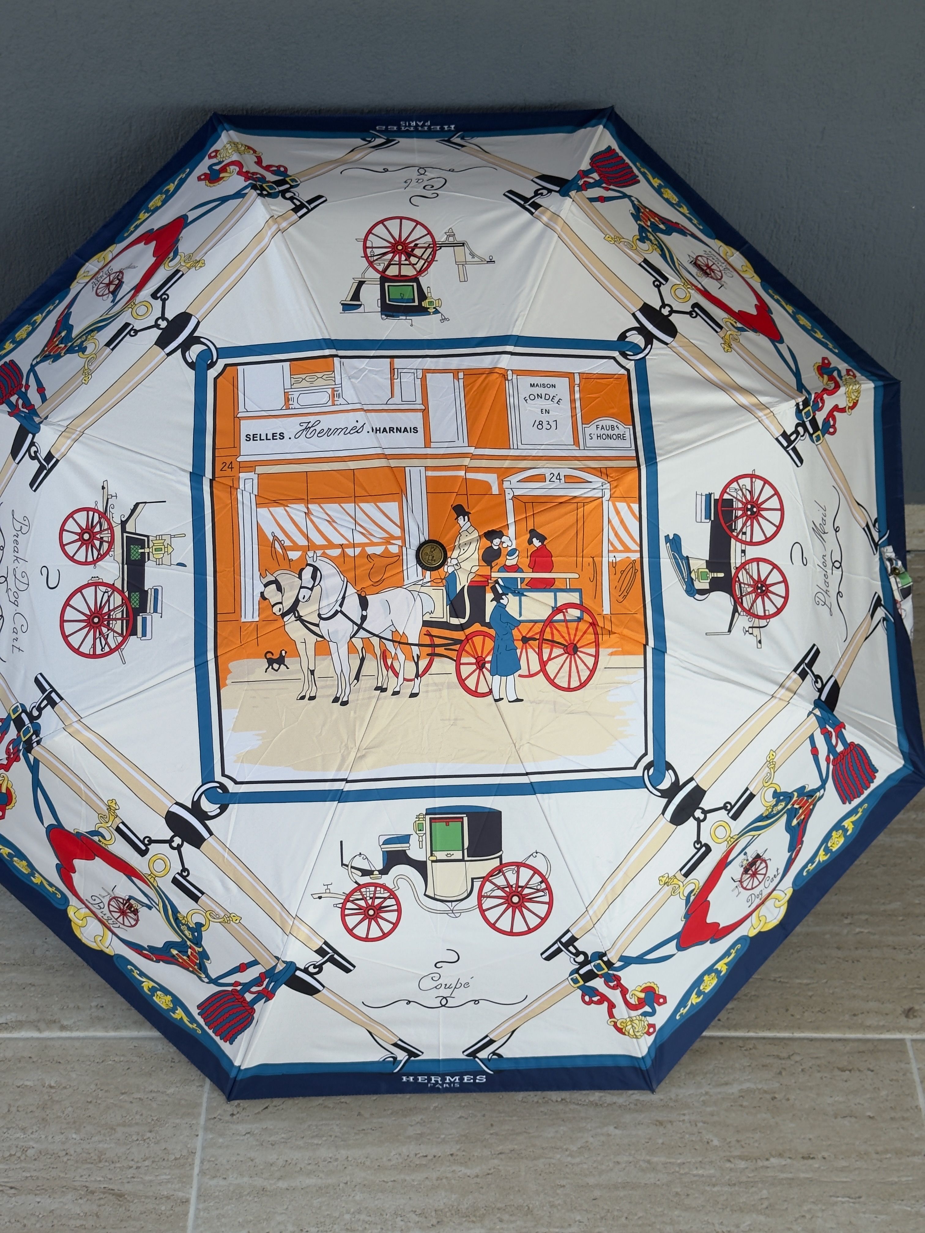 Marais Vintage Carriage Bleu Desen Şemsiye