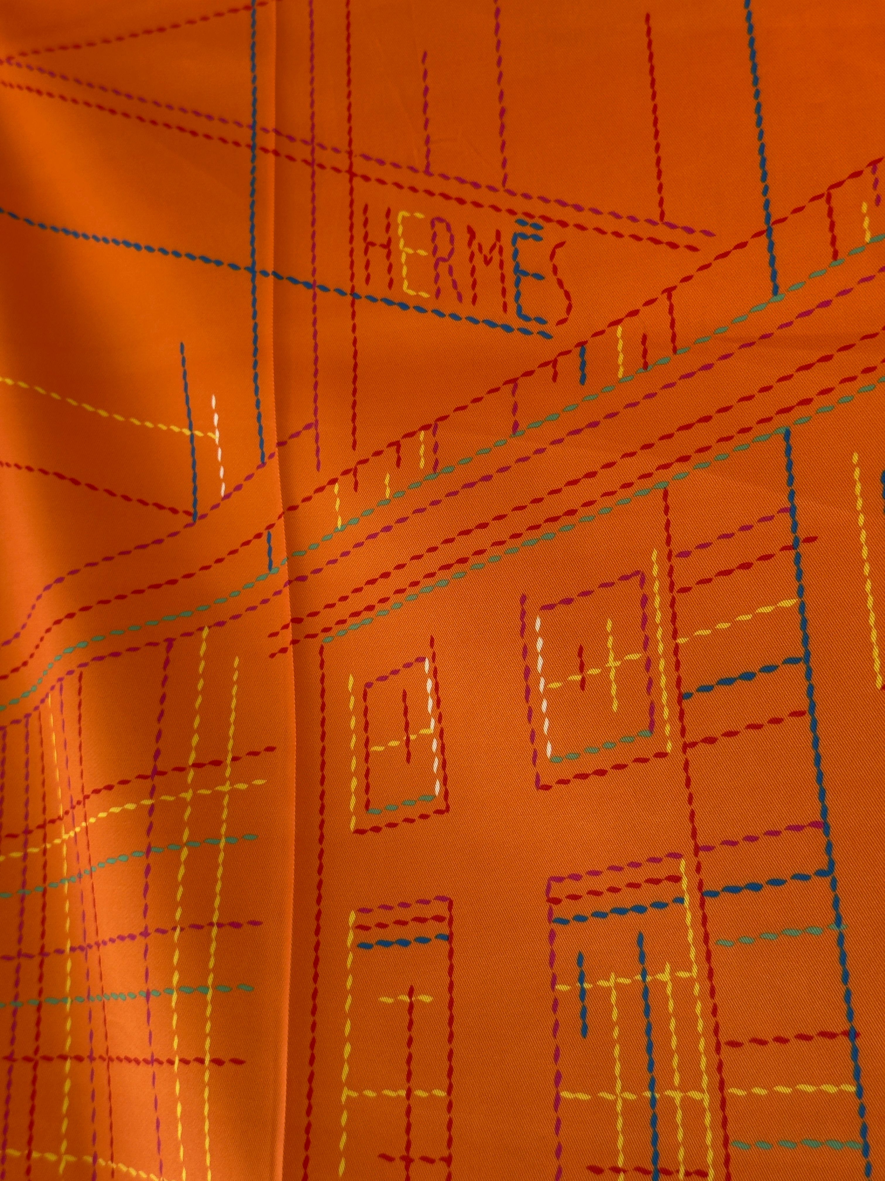 Piqué Sellier Faubourg Illustration Orange İpek Şal