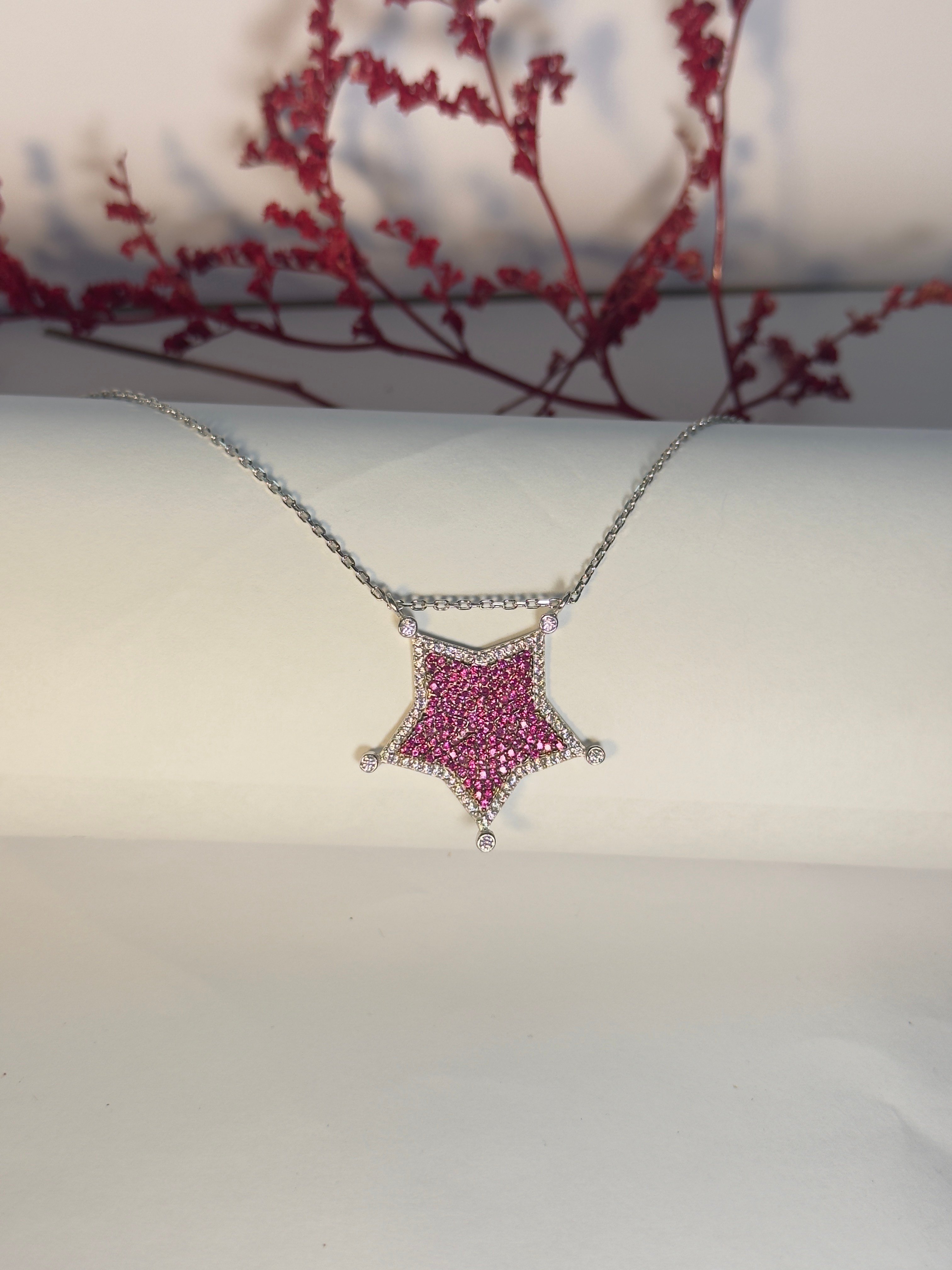 Nebula. Pink Galaxy Crescent Kolye