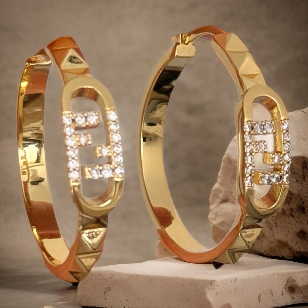 Fndi. Gold Geometrik Desen Halka Küpe