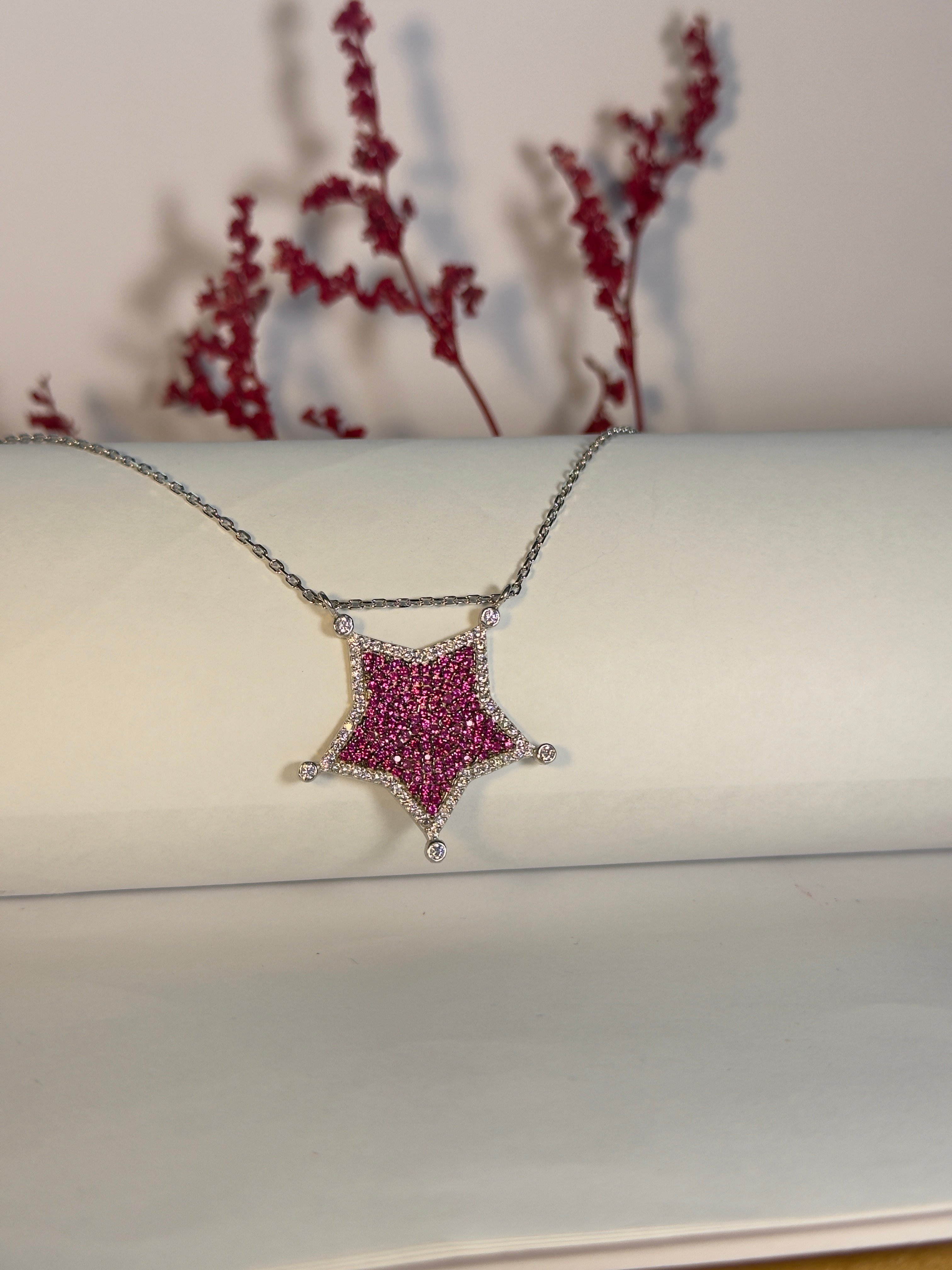 Nebula. Pink Galaxy Crescent Kolye