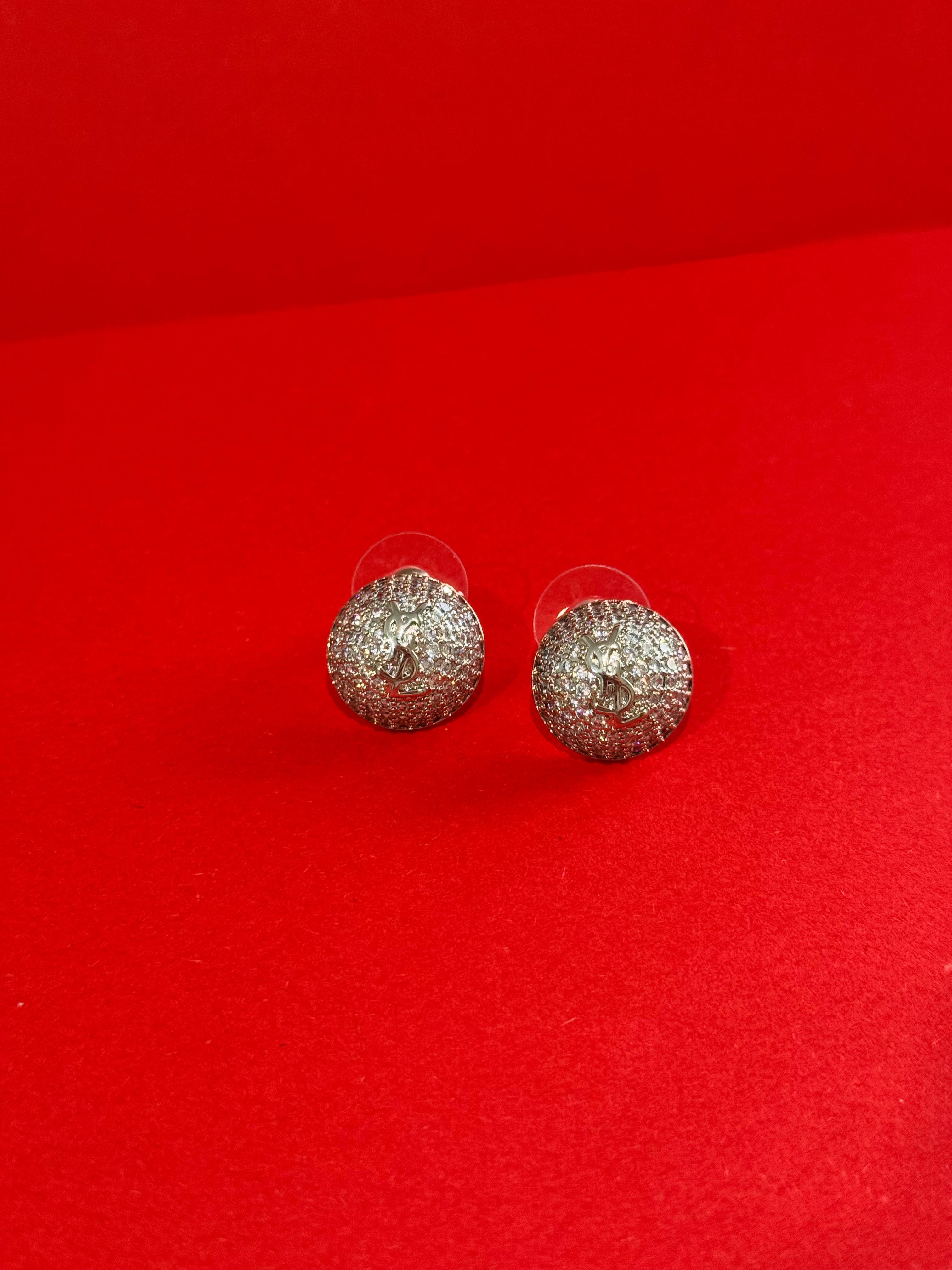 YSL. Silver Yuvarlak Taşlı Küpe