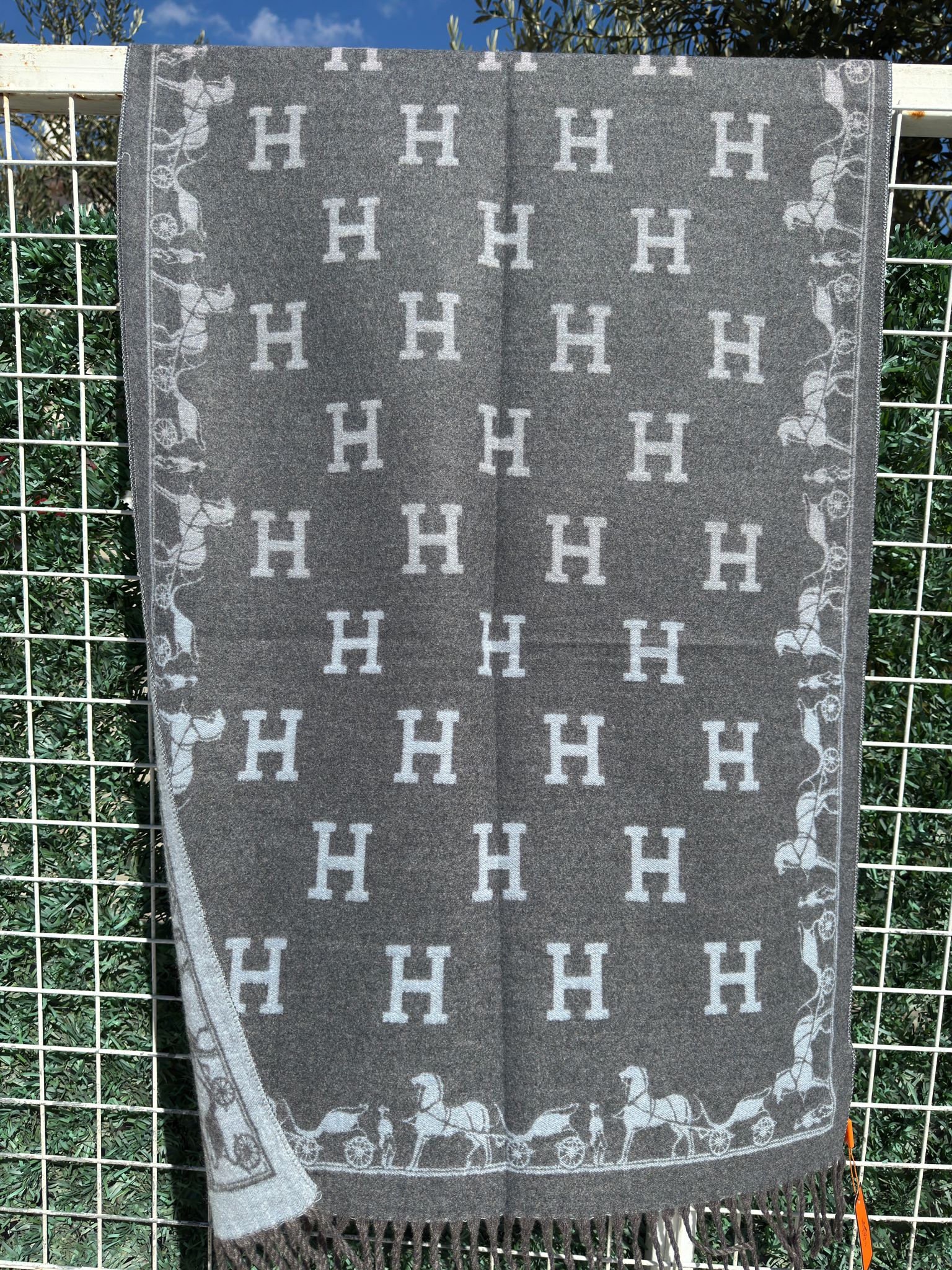 H Carriage Monogram Gris Dégradé Kaşmir & İpek Şal