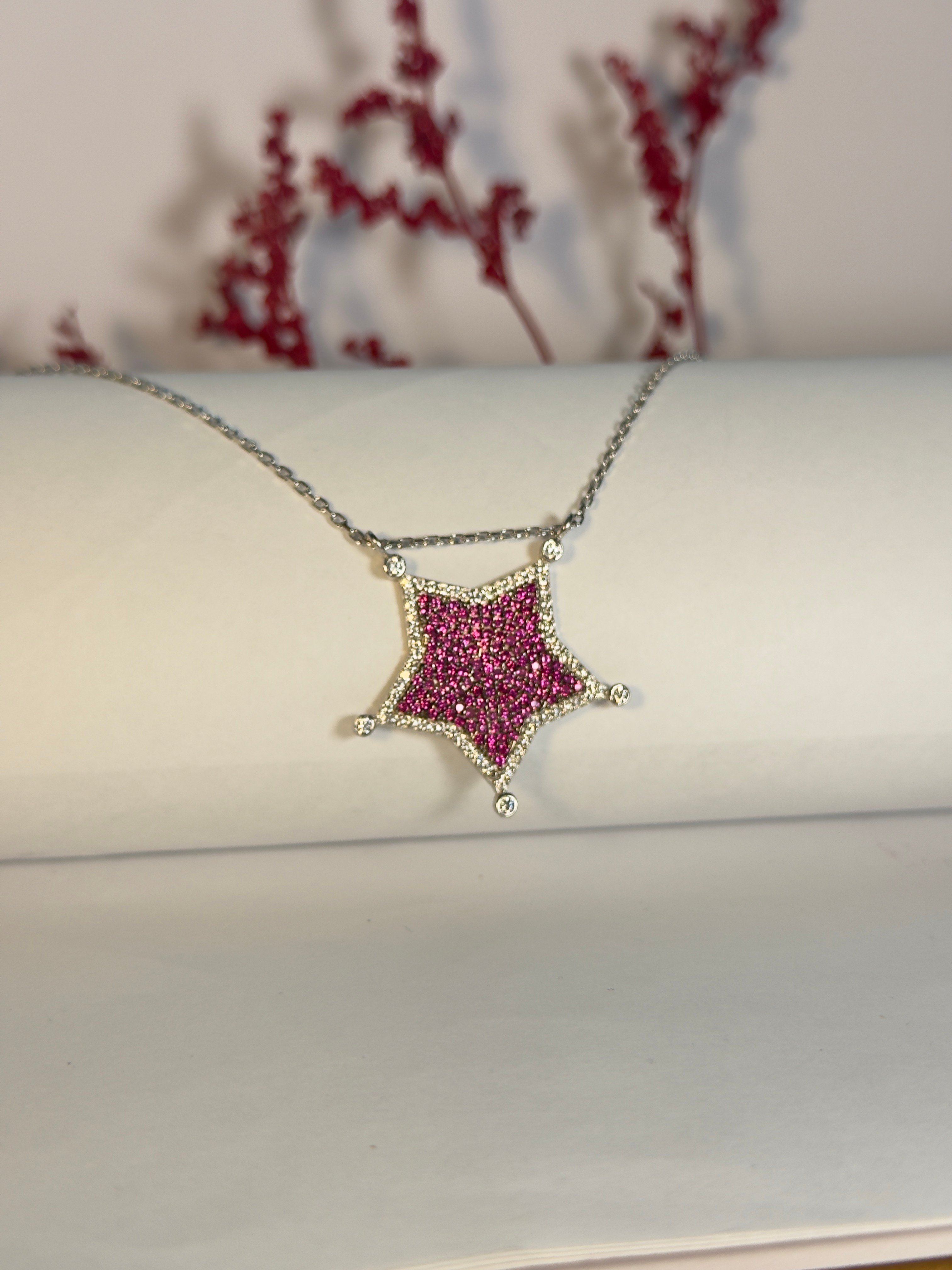 Nebula. Pink Galaxy Crescent Kolye