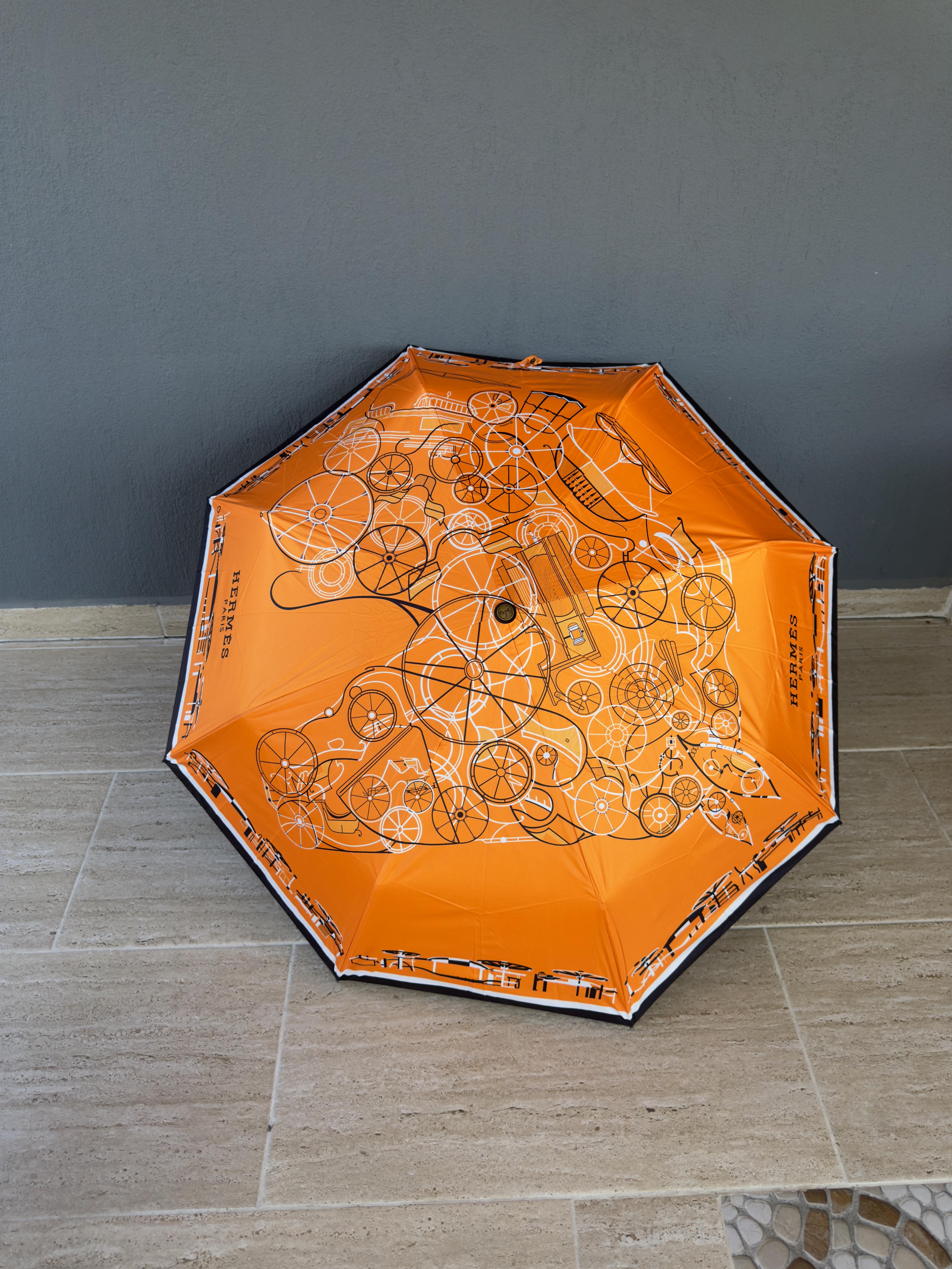 Roues Équestres Orange Tekerlek Desen Şemsiye