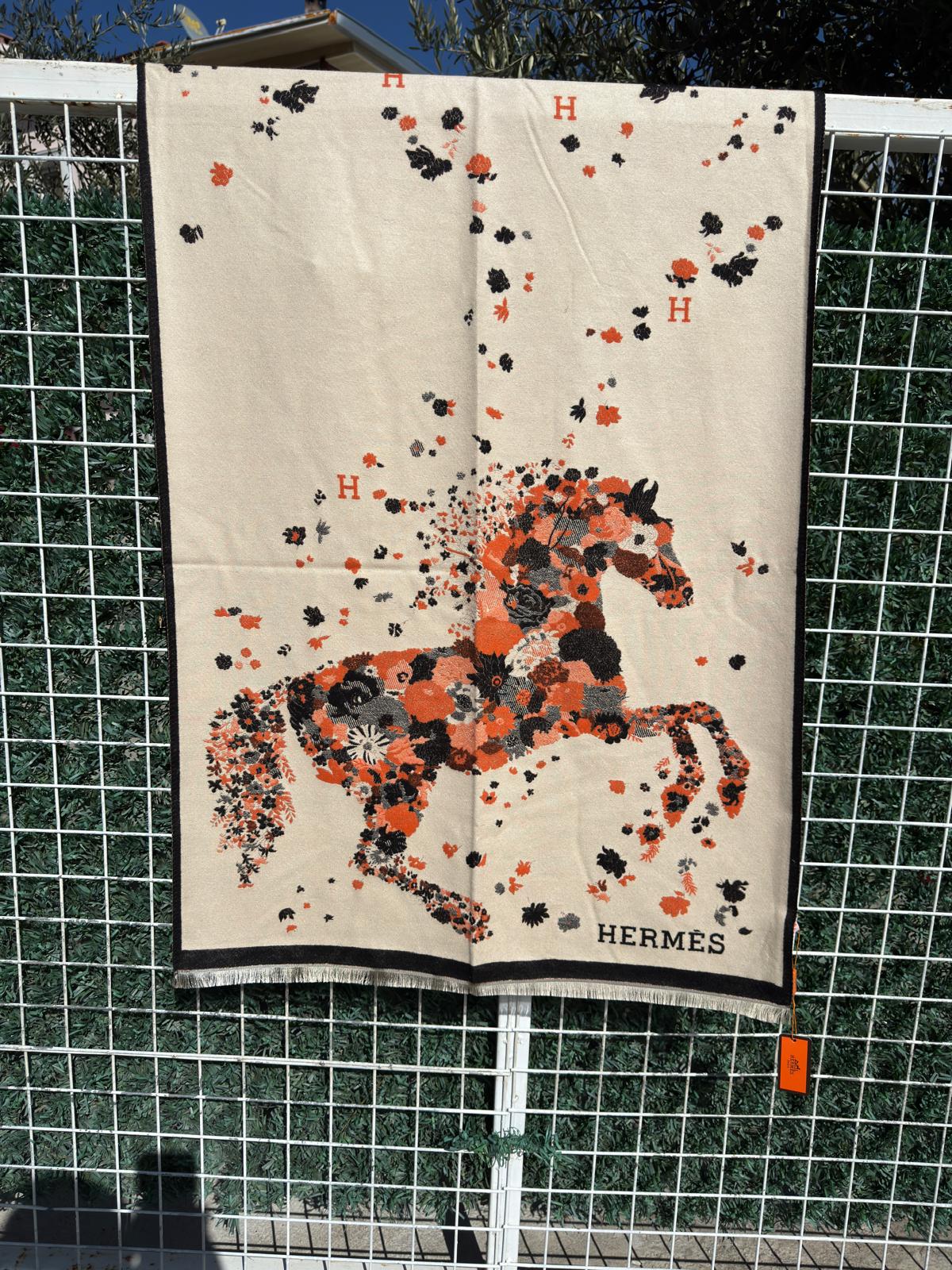 Cheval Fleuri Beige & Orange Kaşmir & İpek Şal
