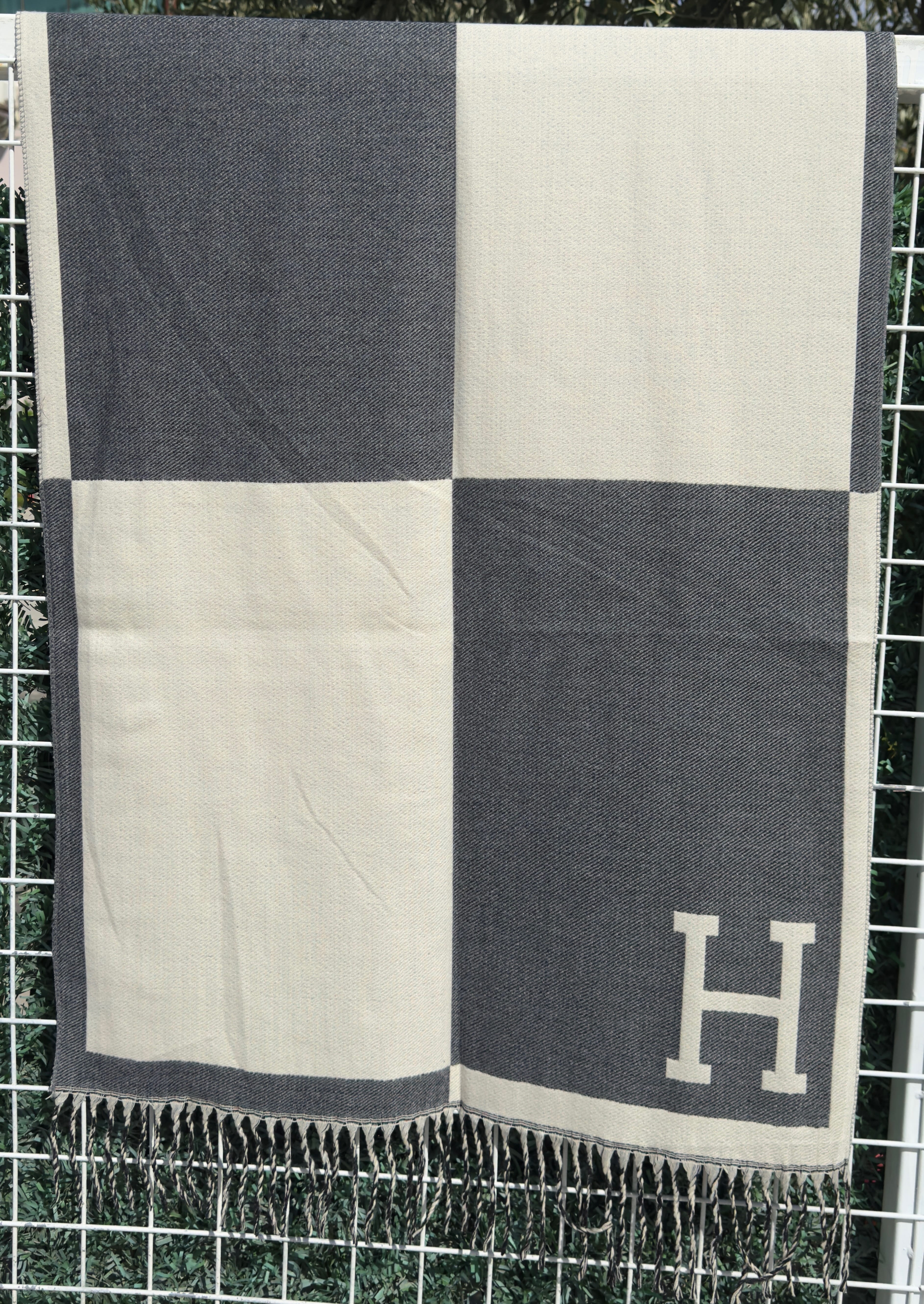H Plaid Gris & Écru Kaşmir & İpek Şal