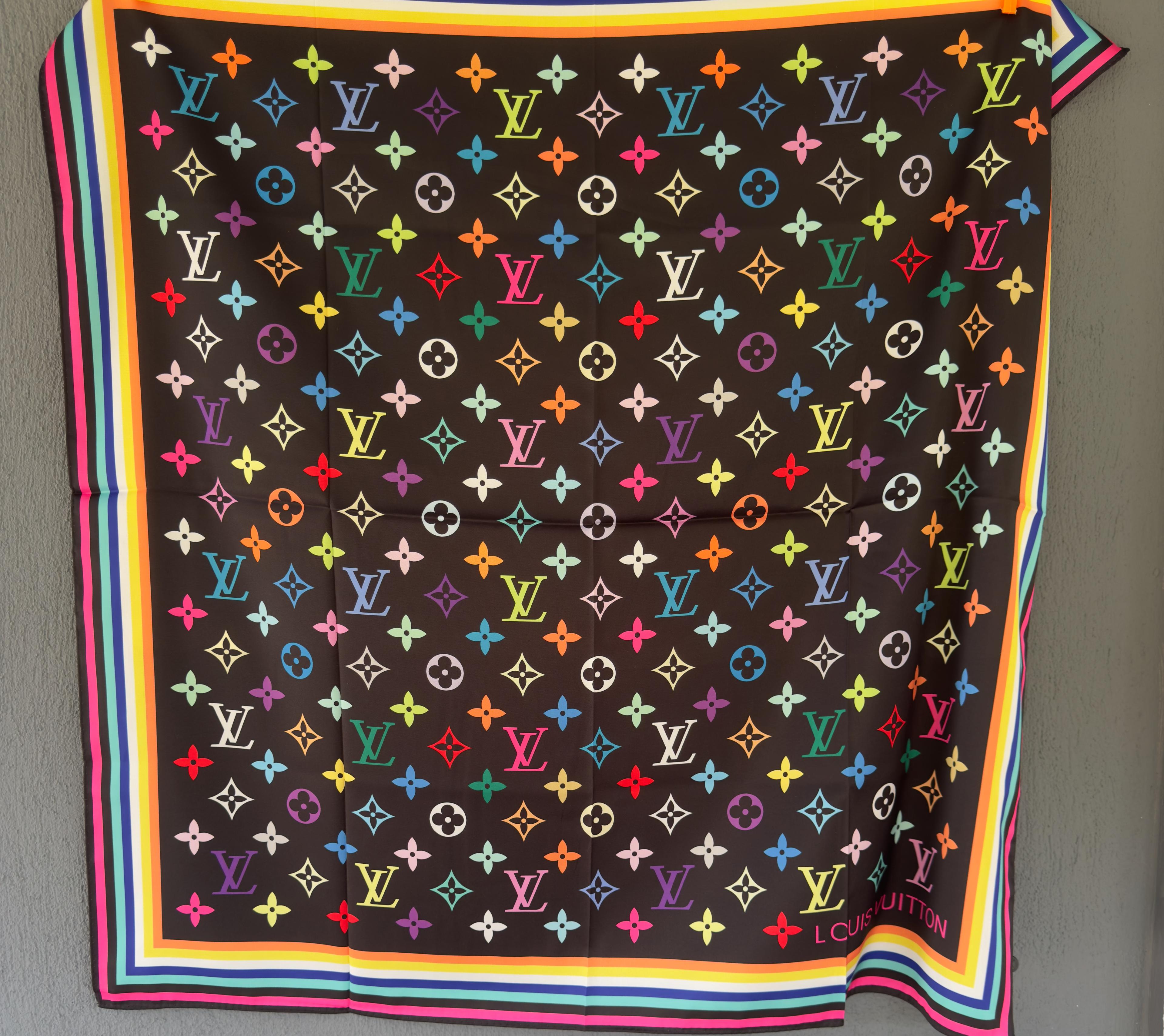 Multicolore Monogram Rainbow Noir İpek Şal