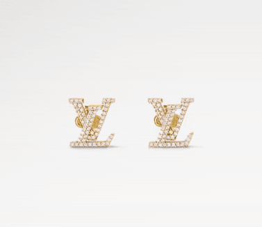 LV. Gold Taşlı Çivi Logo Küpe