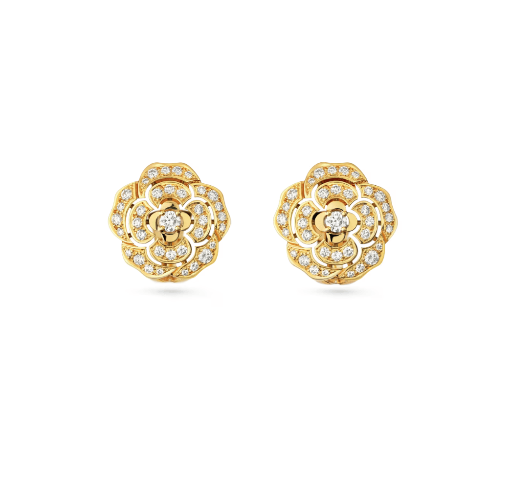 Chnl. Gold Taşlı Camelia Küpe