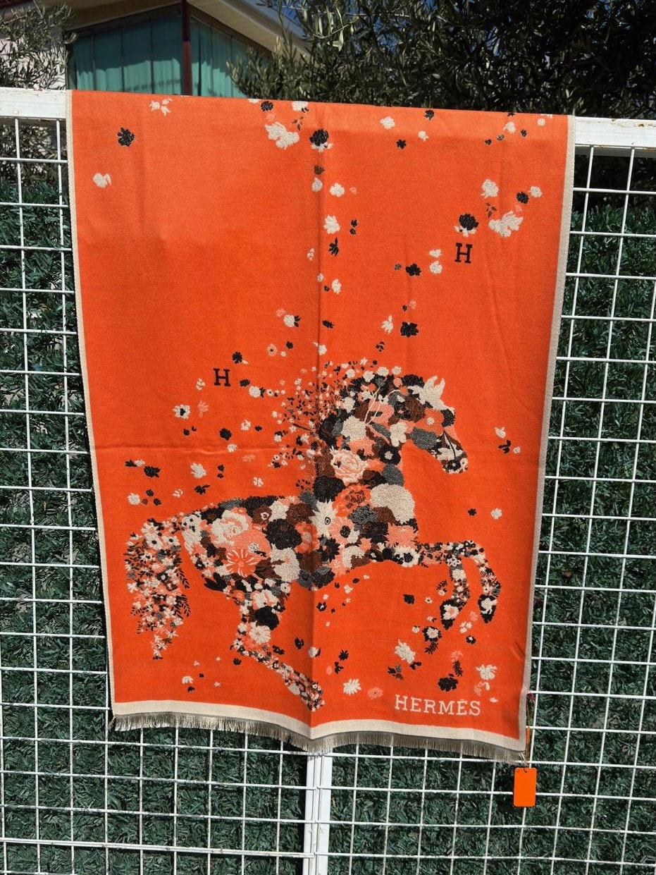 Cheval Fleuri Orange Poppy Kaşmir & İpek Şal