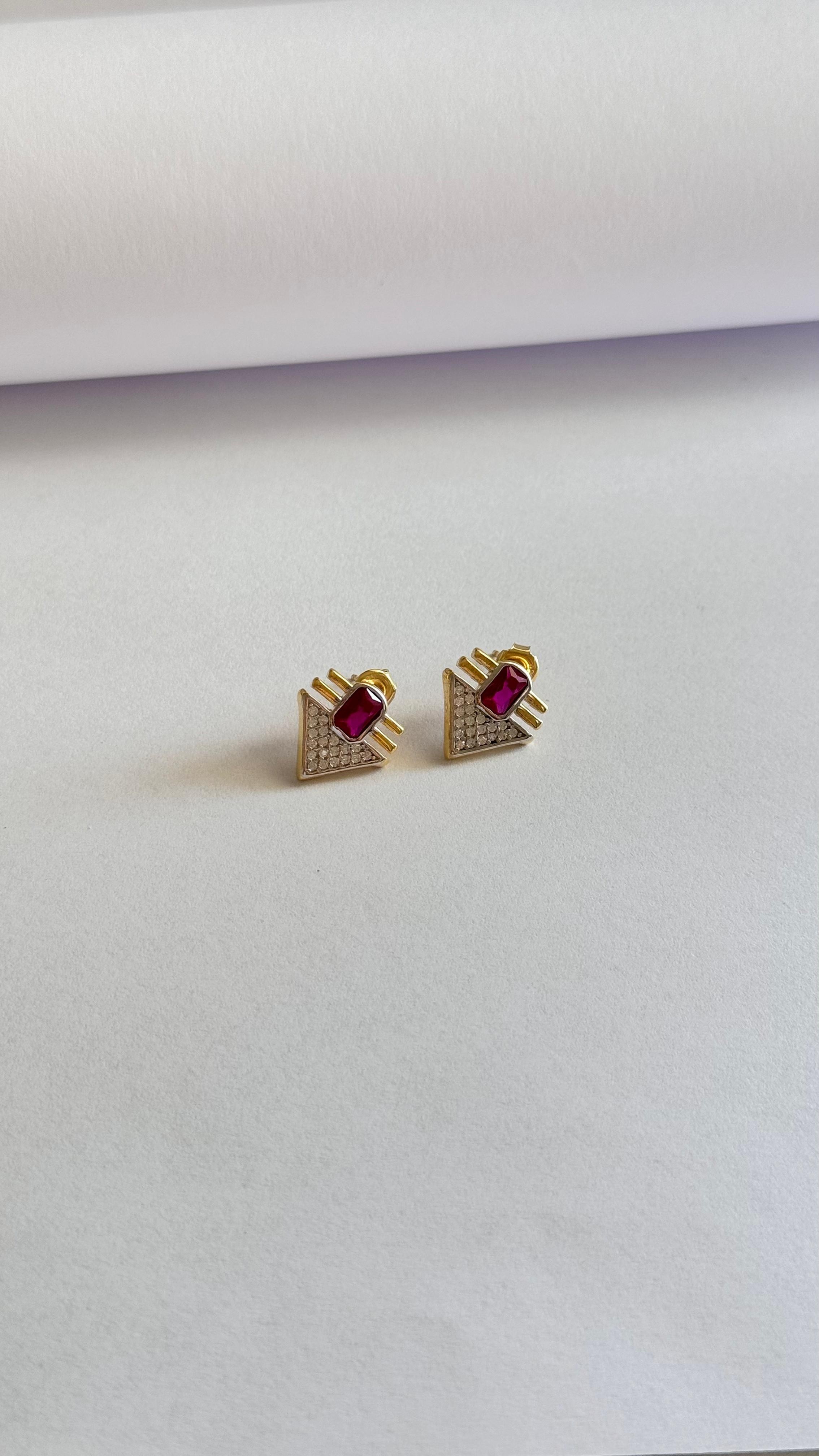 S925 Triangle Pembe Taşlı Küpe