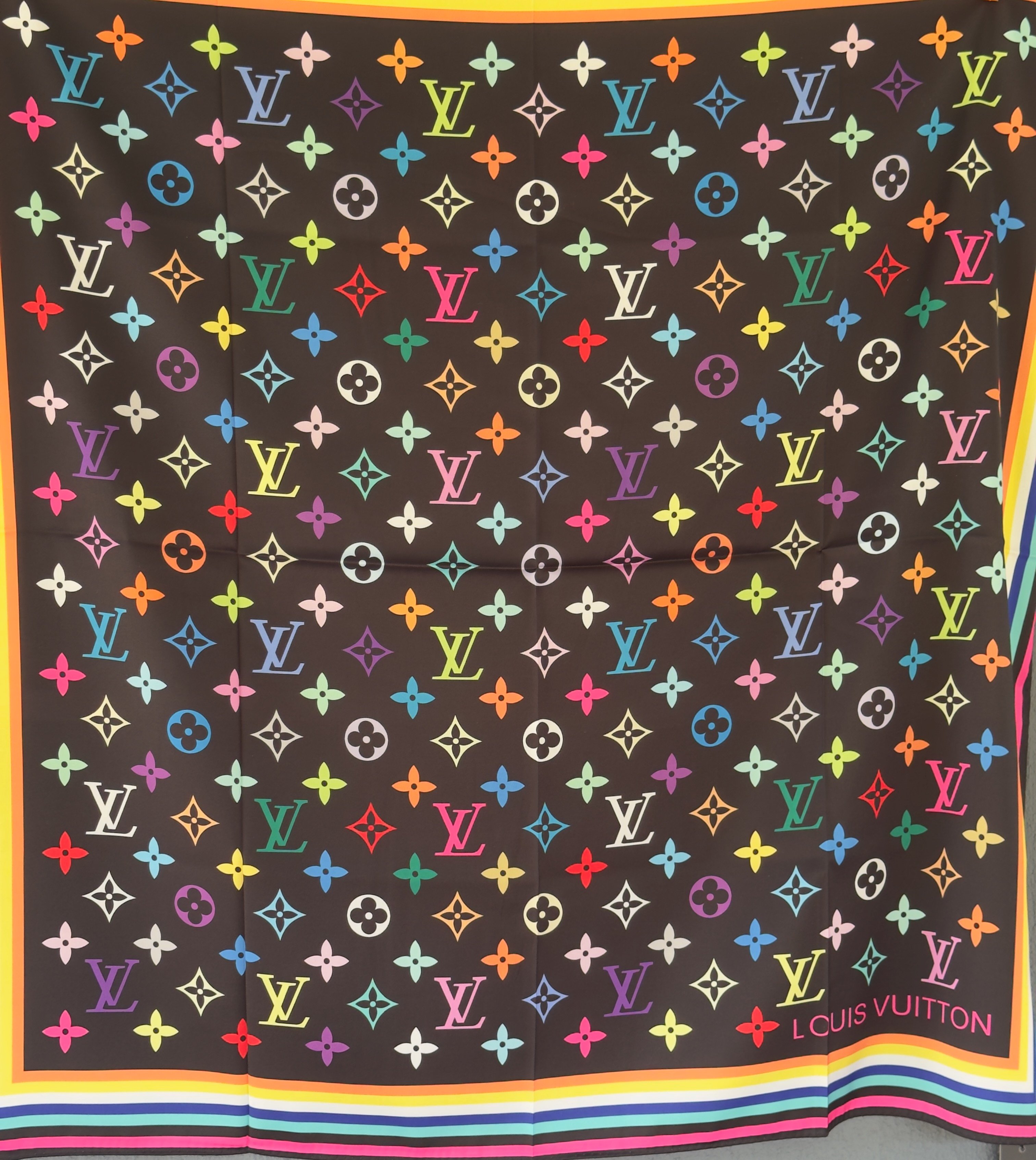 Multicolore Monogram Rainbow Noir İpek Şal