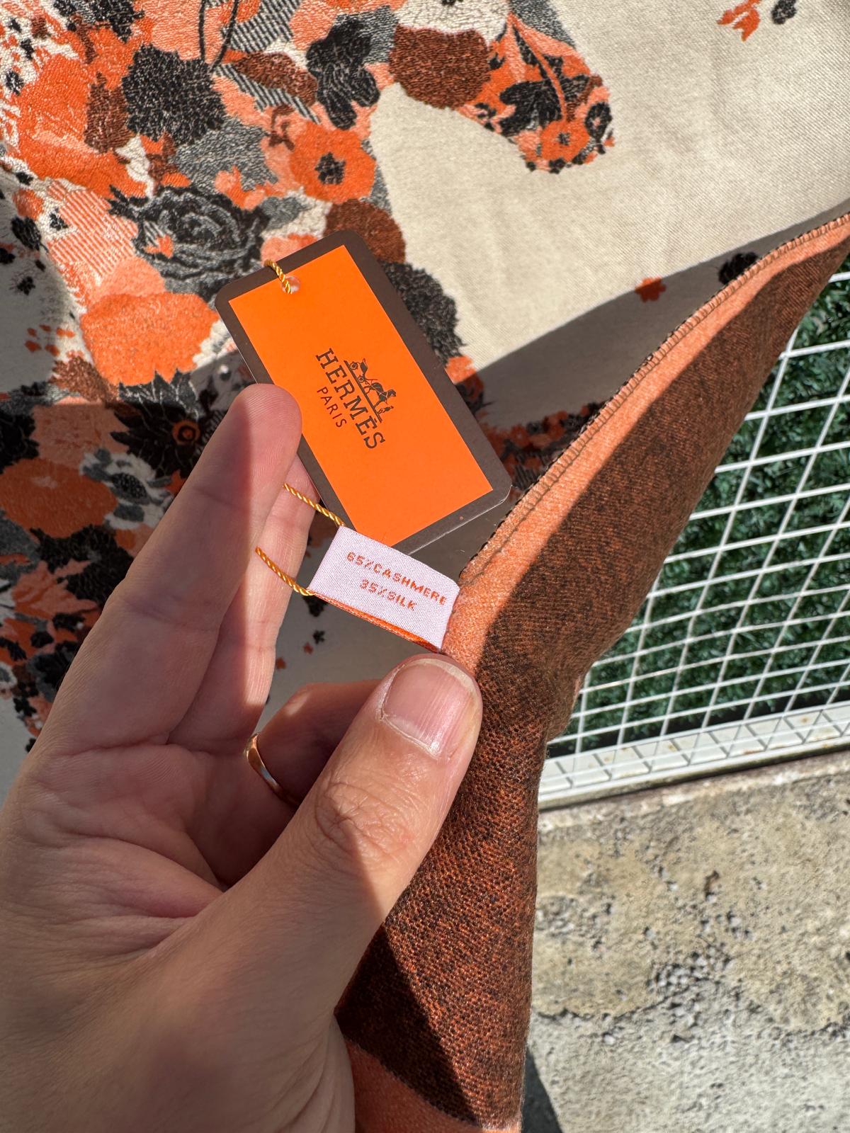 Cheval Fleuri Beige & Orange Kaşmir & İpek Şal